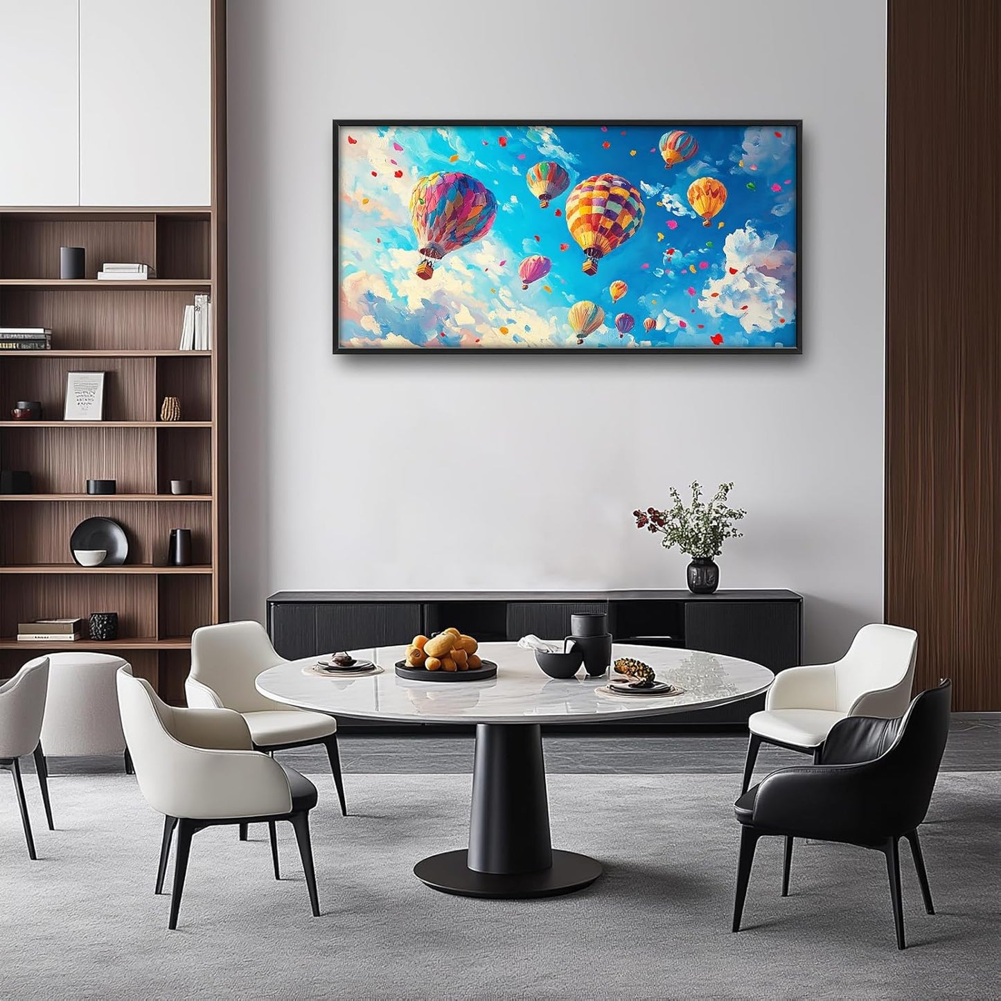 Hot Air Balloon Large Wall Art for Living Room, Framed Oversized Hot Air Balloon Wall Decor Colorful Sky Canvas Painting Modern Artwork for Living Room Bedroom Office Dinging Room 60"x30"