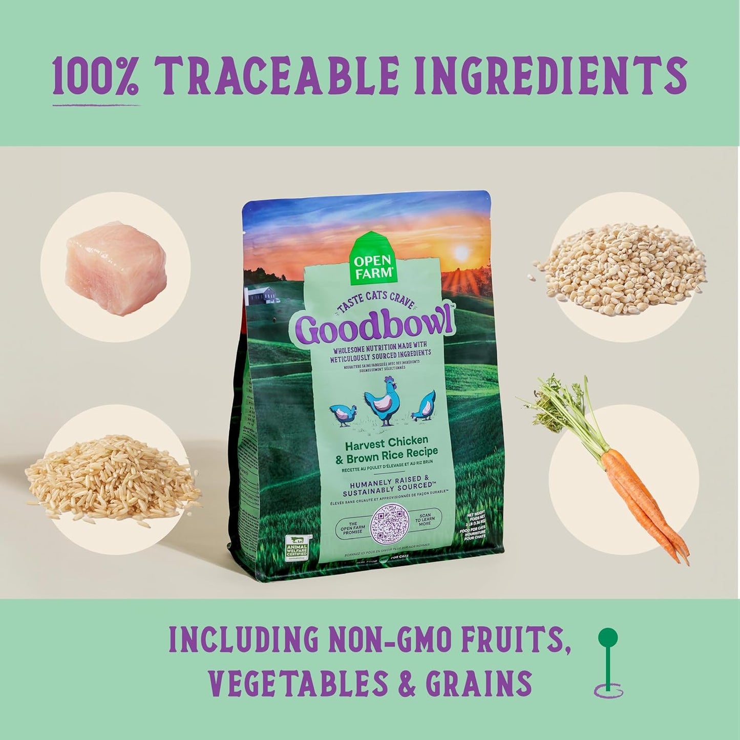 Open Farm Goodbowl, Protein Rich Dry Cat Food Made from Meticulously Sourced Simple Ingredients, Harvest Chicken & Brown Rice Recipe, 7lb Bag (112oz Bag)