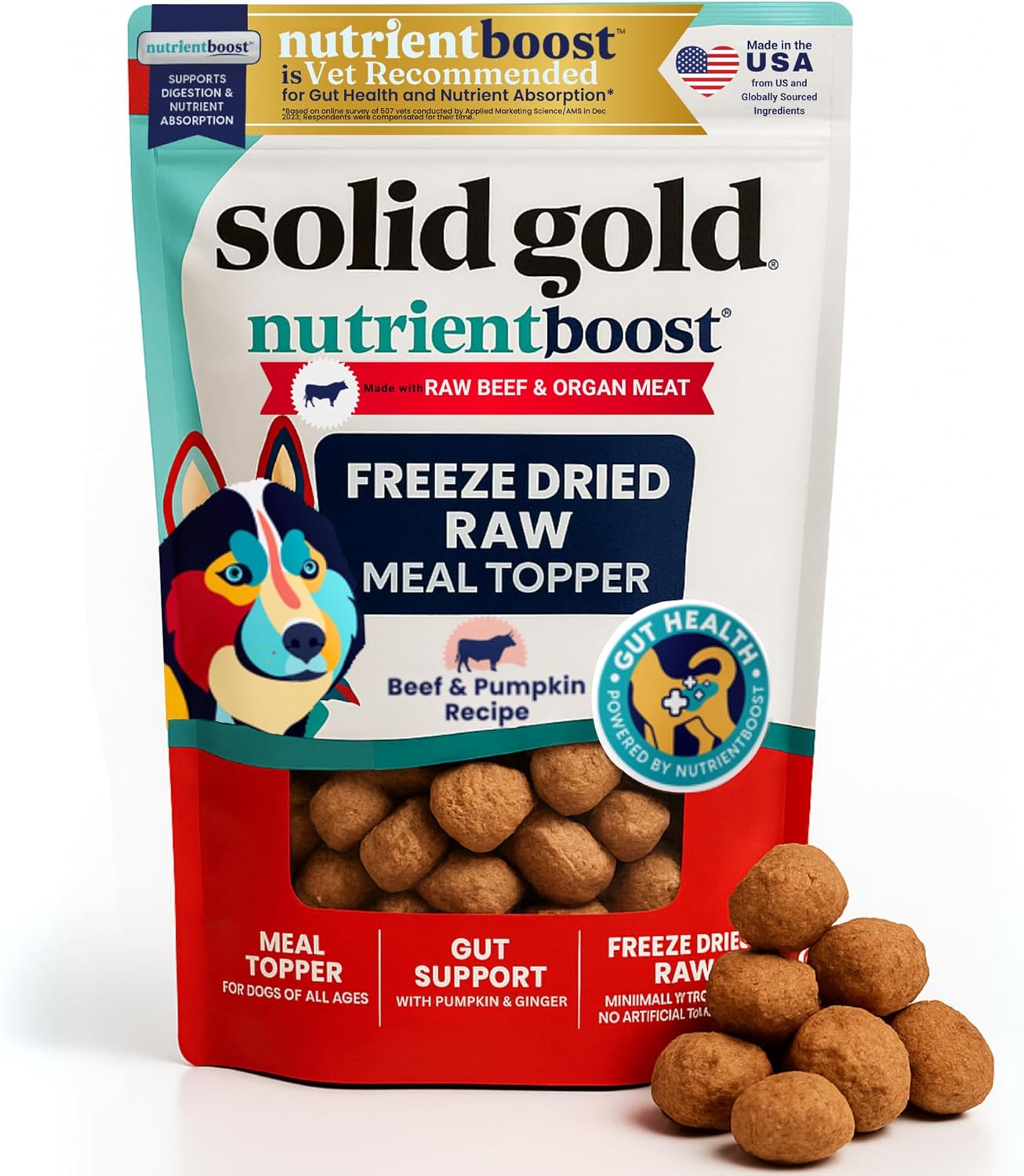 Solid Gold Freeze Dried Dog Food - W/Real Beef, Pumpkin & Superfoods - Freeze Dried Raw Dog Food Toppers for Picky Eaters to Serve as a Nutrient-Dense Meal Topper or High Protein Treats - 5.5oz