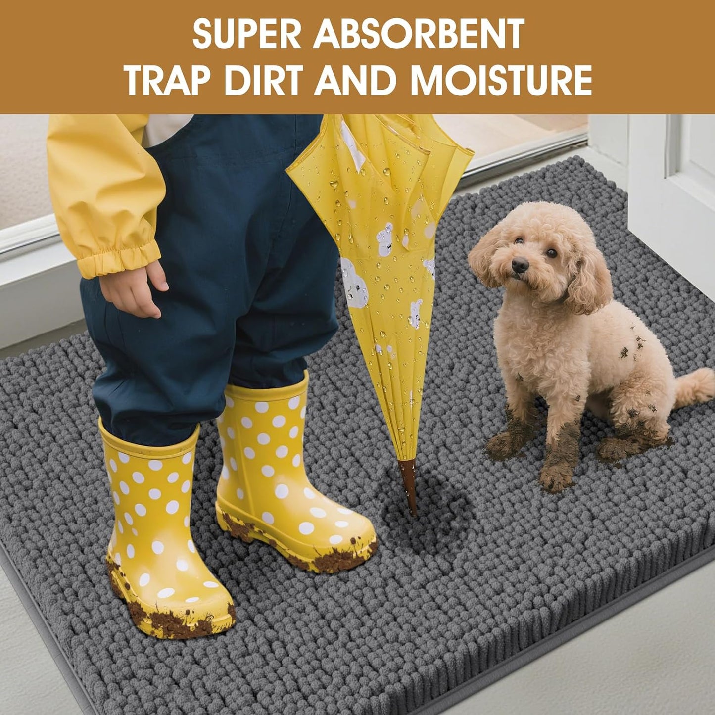 IM HOME Extra Large Dog Door Mats for Muddy Paws, Chenille Absorbent Dog Mats, Non Slip Heavy Mud Mat for Dogs, Soft Pet Mat for Entryway, Mud Paws, Inside Floor,60" x 36", Grey