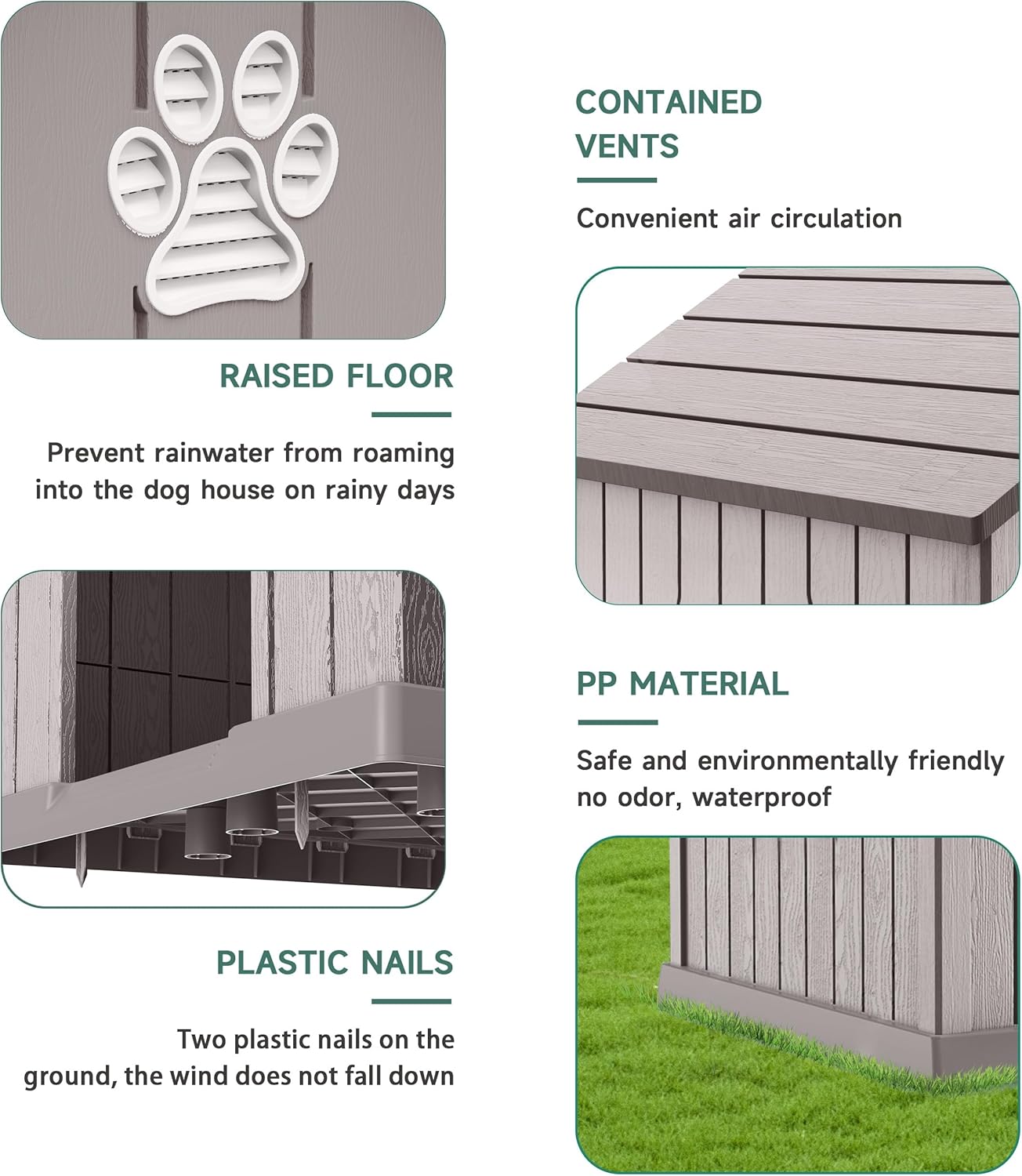 Vixzen Large Outdoor Dog House,Durable Water Resistant Resin Dog House,Doghouse for Small to Large Dogs Indoor or Outside,with Openable Windows and Elevated Floor,Gray