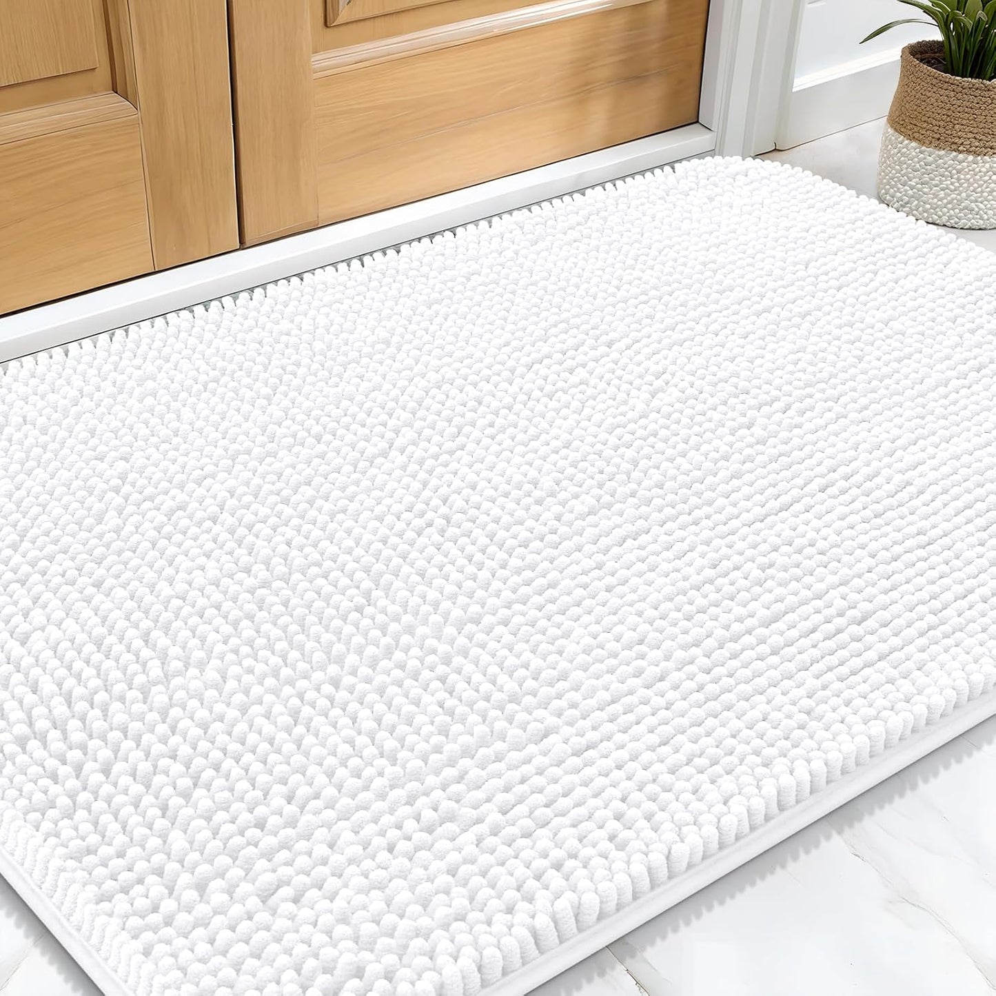 OLANLY Dog Door Mat for Muddy Paws 30x20, Absorbs Moisture and Dirt, Absorbent Non-Slip Washable Doormat, Quick Dry Chenille Mud Mat for Dogs, Entry Indoor Entryway Carpet for Inside Floor, White