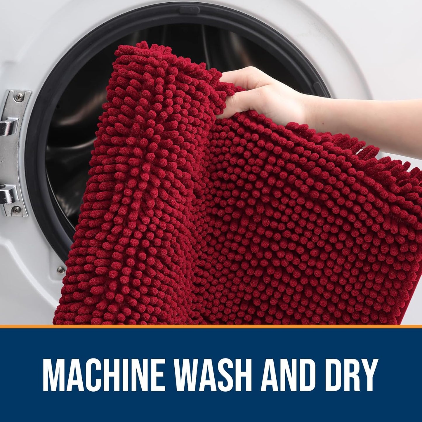 OLANLY Dog Door Mat for Muddy Paws 30x17, Absorbs Moisture and Dirt, Absorbent Non-Slip Washable Doormat, Quick Dry Chenille Mud Mat for Dogs, Entry Indoor Entryway Carpet for Inside Floor, Red