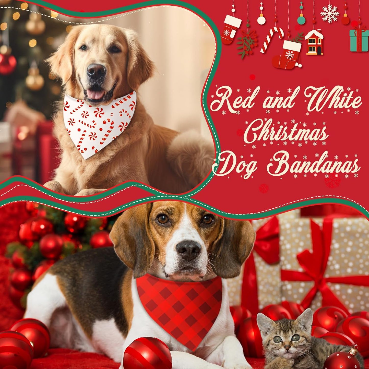 Abbylike 50 Pcs Christmas Dog Bandanas Bulk Xmas Red and White Bandanas for Dogs Triangle Kerchief Bibs Scarf Set for Pet Christmas Costume Photo Props Accessories Pet Shops (31.5 x 21.7 x 21.7)