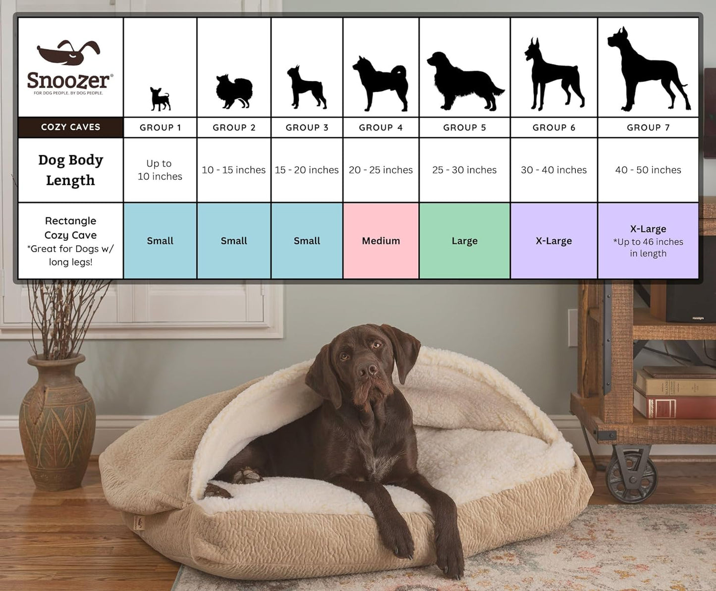 Snoozer Pet Products Luxury Rectangle Cozy Cave Dog Bed with Microsuede, Showdog Collection, Medium, Palmer Indigo