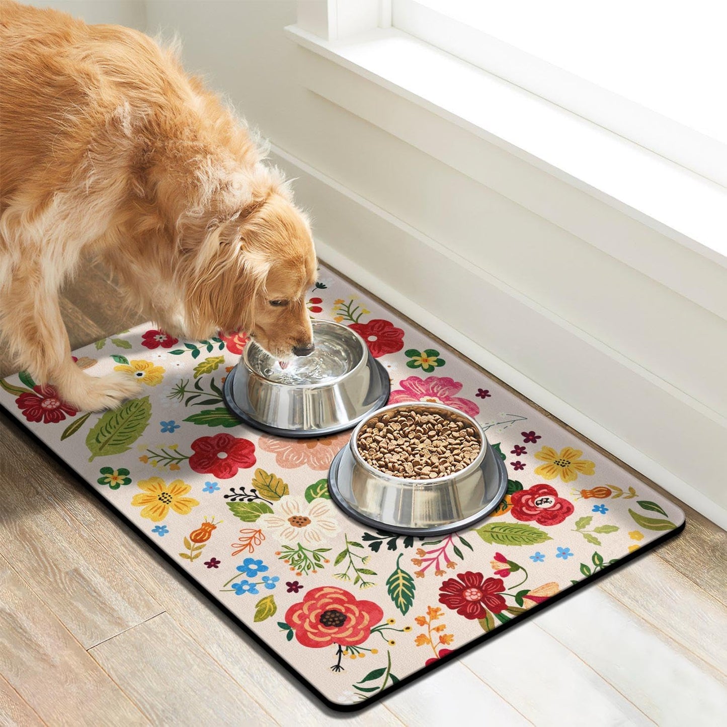 Dog Food Mats for Floors, Absorbent Quick Dry Pet Cat Food Mat, Dog Bowl Mats for Food and Water Dispenser Mat, Eco-Friendly Dog Accessories Pet Supplies 17"x30"