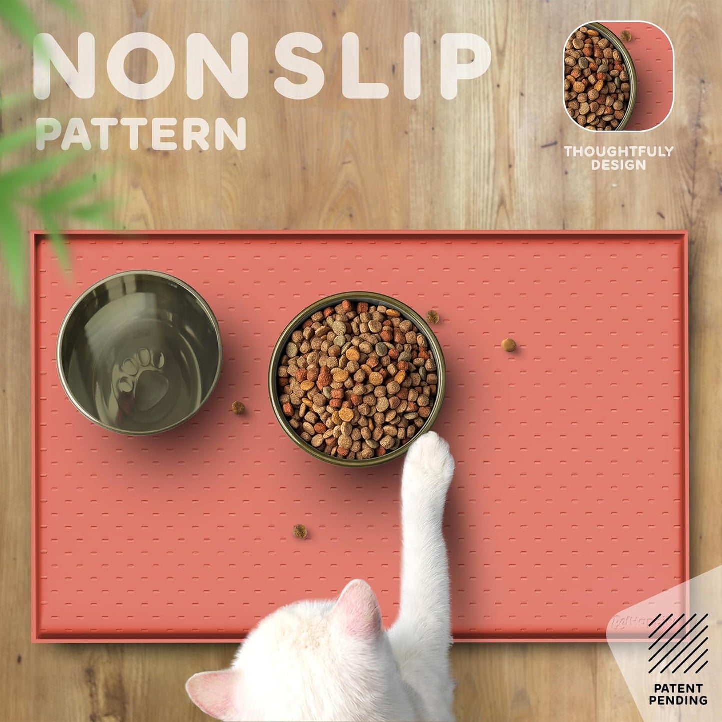 Dog Food Mat - 24x15 Raised Edges Dogs Mat for Food and Water Prevent Spill, Waterproof Cat Food Mats Protect Floors, Easy Clean Dog Bowl Mats for Food and Water, Silicone Pet Feeding Placemats