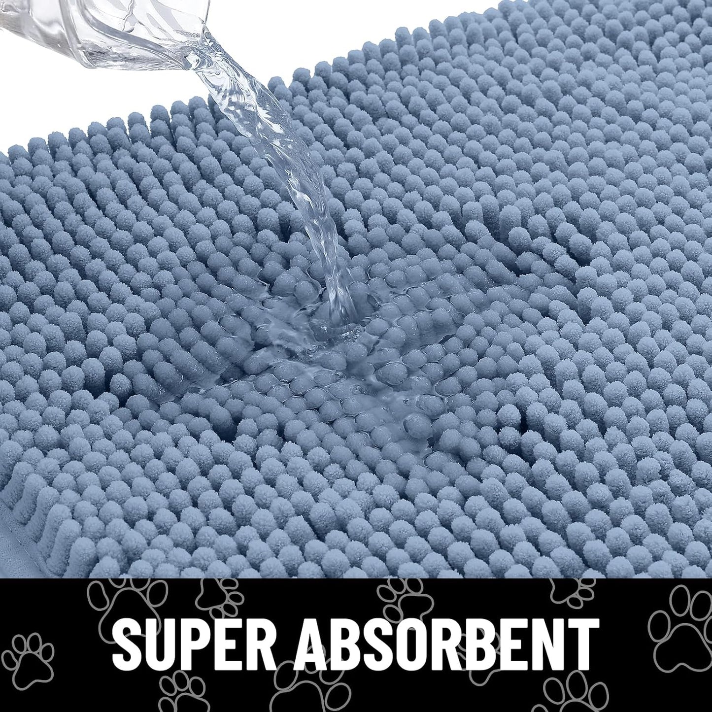 Smiry Dog Door Mat for Muddy Paws, Absorbent Dirt Trapper Non Slip Quick Dry Washable Chenille Mat for Mud Dogs, Entry Rug for Indoor and Outdoor (30x20 Inches, Airy Blue and White)