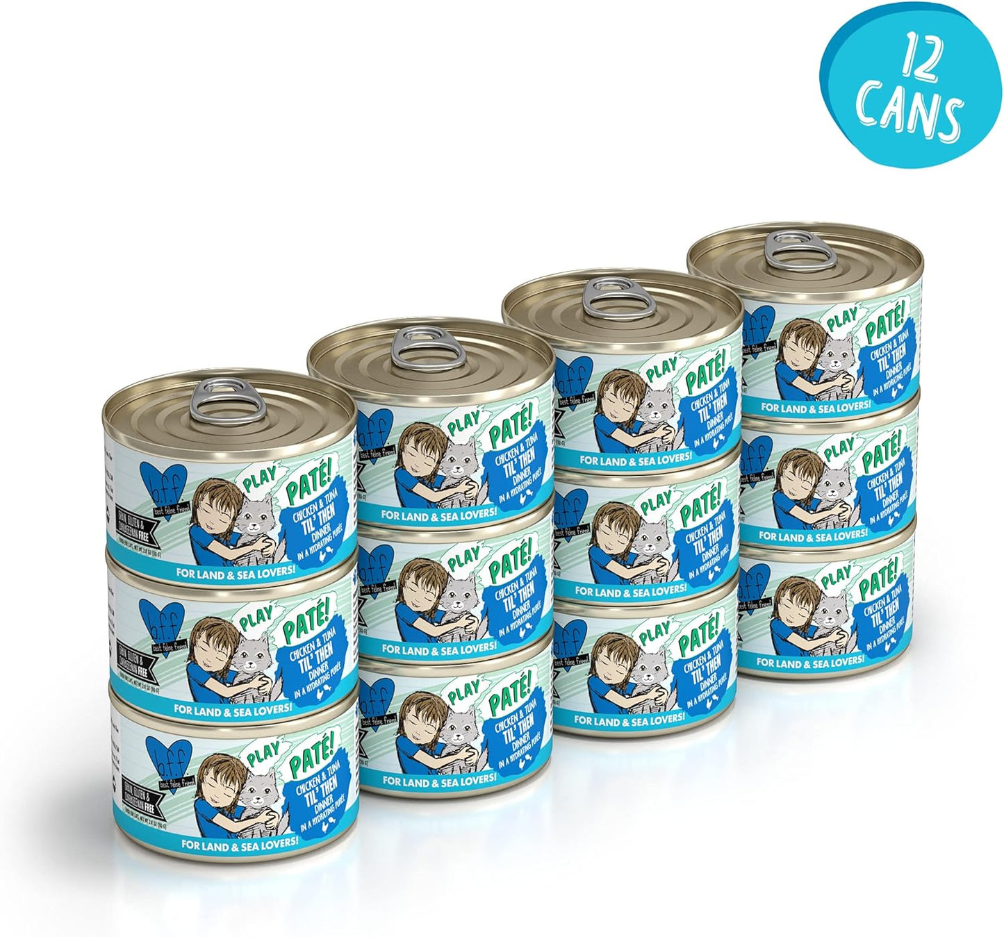 Weruva B.F.F. Play - Best Feline Friend Paté Lovers, Aw Yeah!, Chicken & Tuna Til' Then with Chicken & Tuna, 2.8oz Can (Pack of 12)