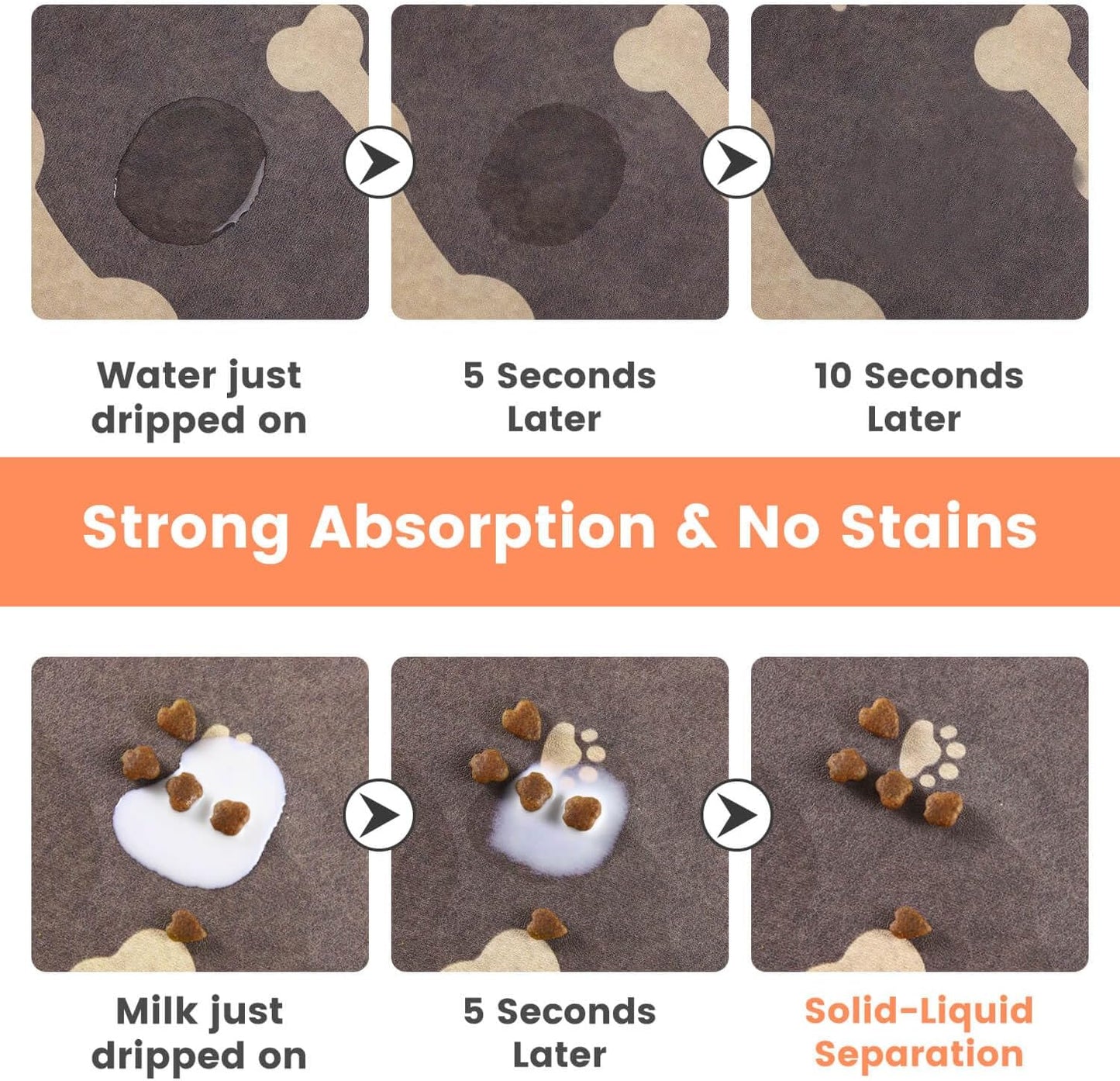 Pet Feeding Mat-Absorbent Pet Placemat for Food and Water Bowl, with Waterproof Rubber Backing, Quick Dry Water Dispenser Mat for Dog and Cat (16"x24", Brown)