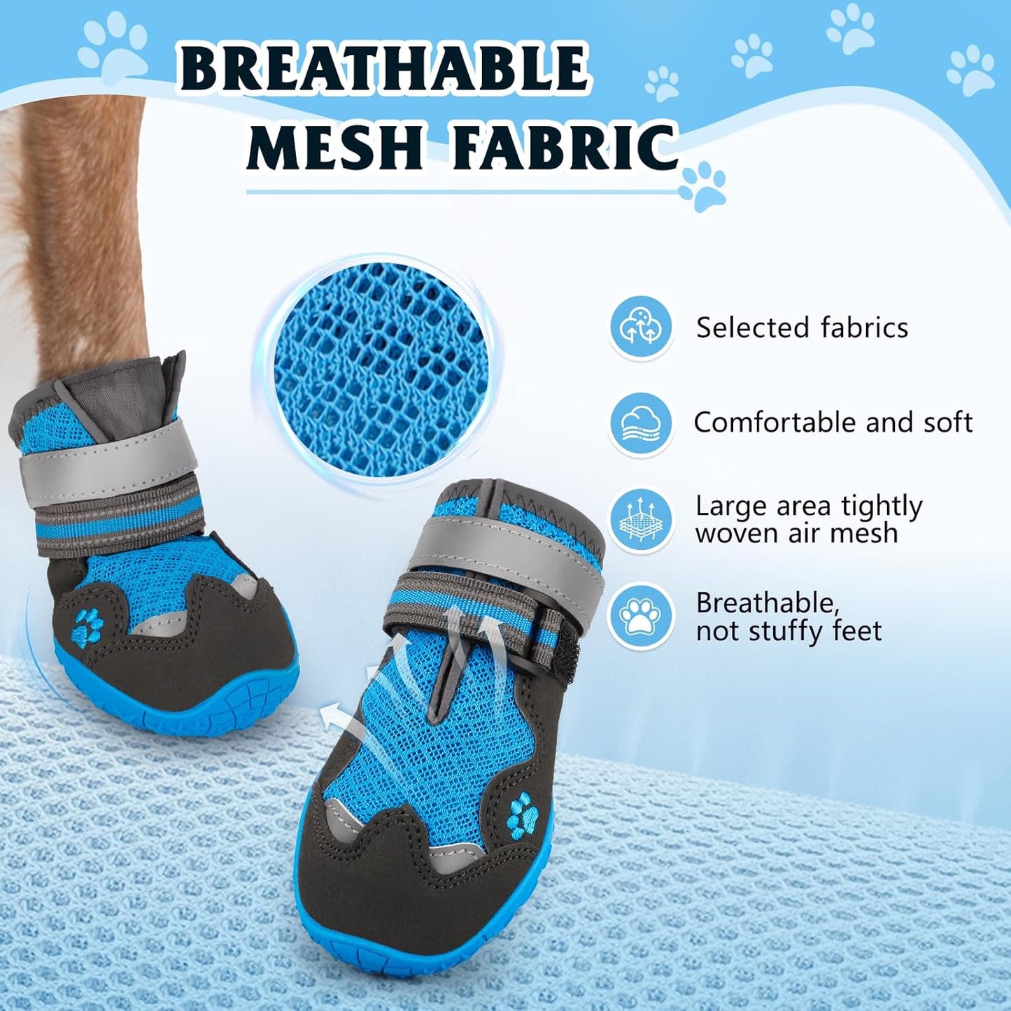 Dog Shoes for Large Medium Small Dog, Mesh Breathable Dog Shoes for Hot Pavement, Anti-Slip Dogs Boots Paw Protectors with Reflective for Outdoor Walking Indoor Hardfloors (Size 4)