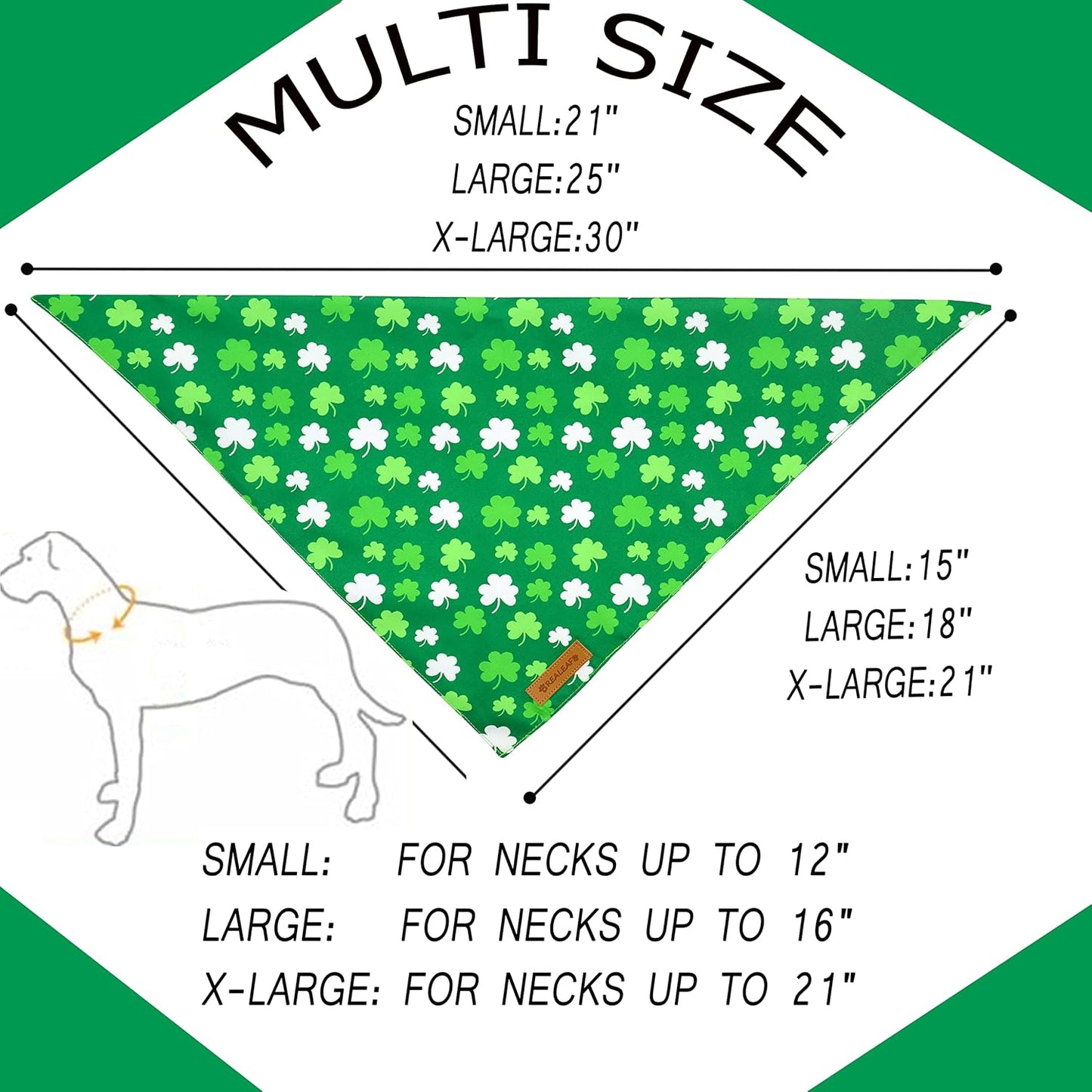 Realeaf St. Patrick's Day Dog Bandanas 2 Pack, Triangle Reversible Pet Scarf for Boys and Girls, Premium Durable Fabric, Holiday Bandana for Small and Medium Dogs (Small)