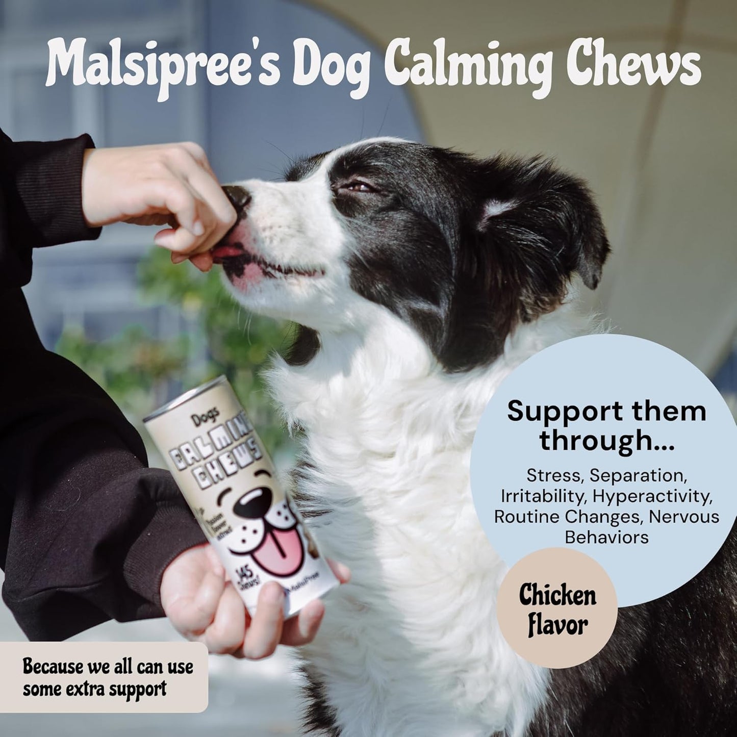 MalsiPree Calming Chews for Dogs - 145 pcs Chicken - Helps Regulate Mood - Relief Treats - No Sedative Effect - Freeze Dried - with Passion Flower & Melatonin