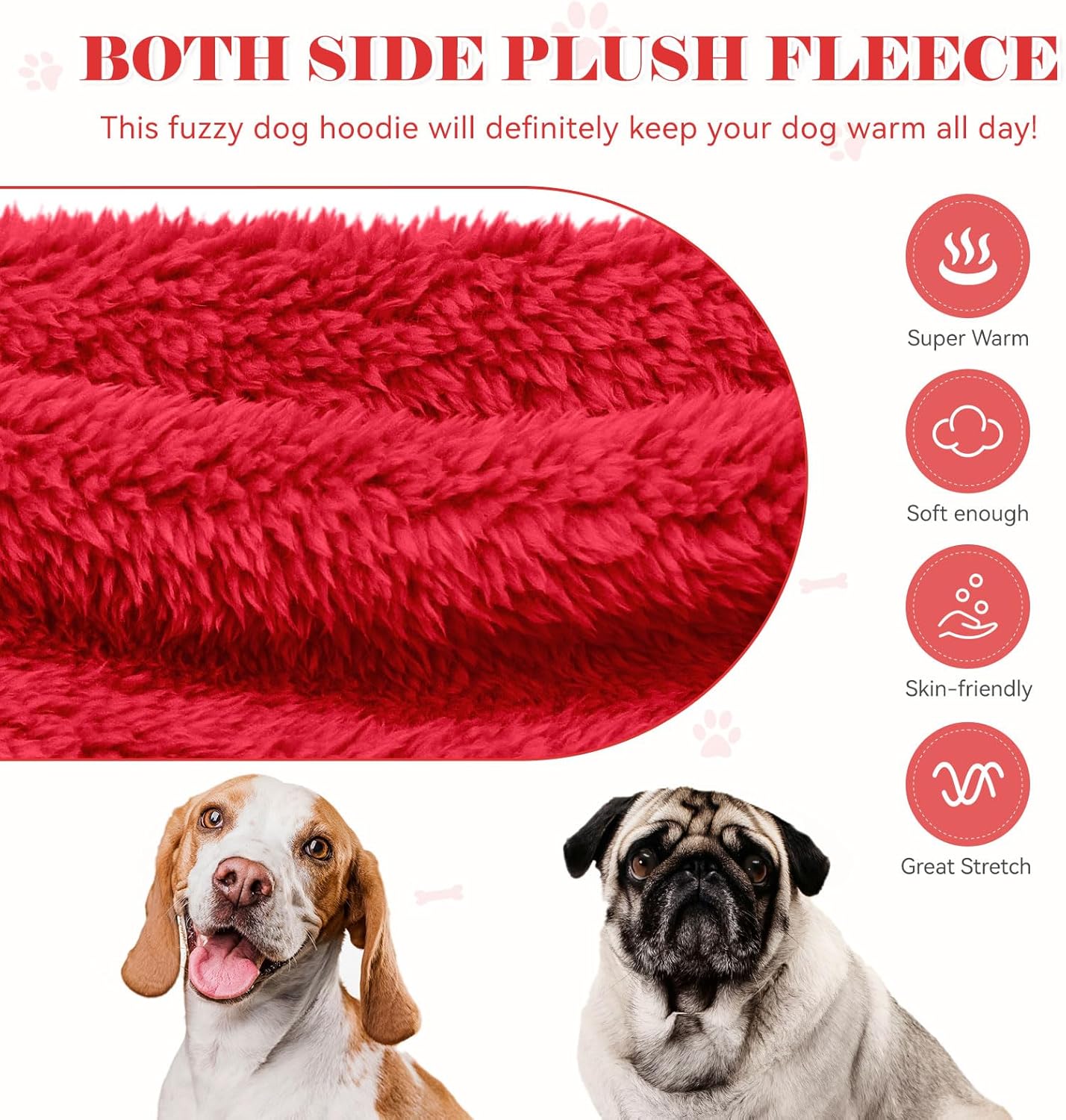 Fuzzy Dog Sweaters for Medium Dogs Dog Hoodie Soft Double-Sided Plush Fleece Pet Sweater Clothes Coats Pet Hoodie Sherpa Hooded Sweatshirt(Red-M)