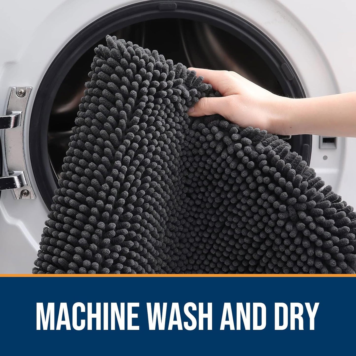 OLANLY Dog Door Mat for Muddy Paws 34x21, Absorbs Moisture and Dirt, Absorbent Non-Slip Washable Doormat, Quick Dry Chenille Mud Mat for Dogs, Entry Indoor Entryway Carpet for Inside Floor, Dark Grey