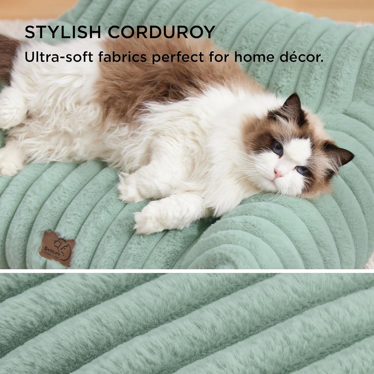 Bedsure Cute Cat Couch for Pets - Fluffy Small Dog Sofa with Premium Soft Corduroy Fleece, Pet Sofa with Removable Washable Cover, Supportive Dog Couch Bed for Small Medium Dogs, 30inch, Garden Green