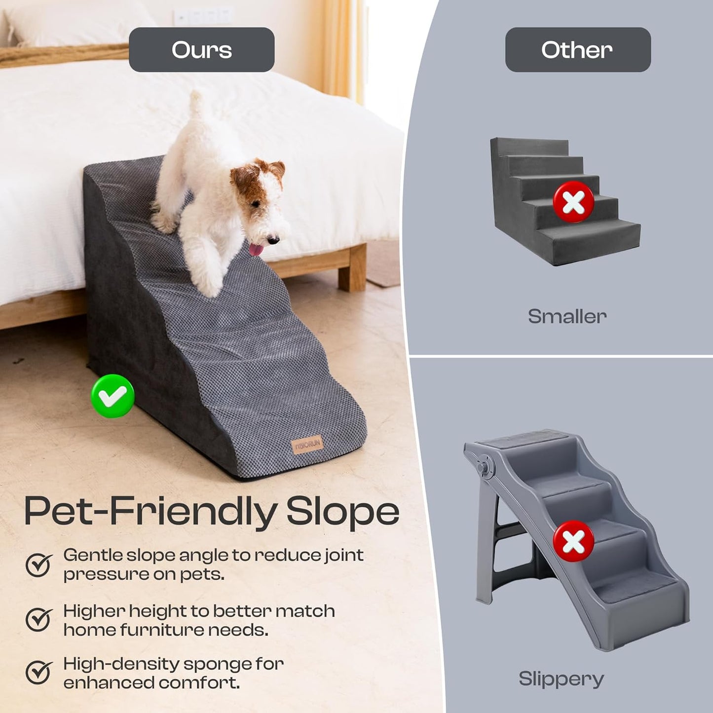 Dog Stairs for High Beds Up to 30", Extra-Tall 24.5" 5-Step Foam Pet Ramp with Washable Cover, Gentle Slope Steps, Bed & Couch Ladder for Small Medium Dogs & Senior Cat, Puppy Climbing Stairs