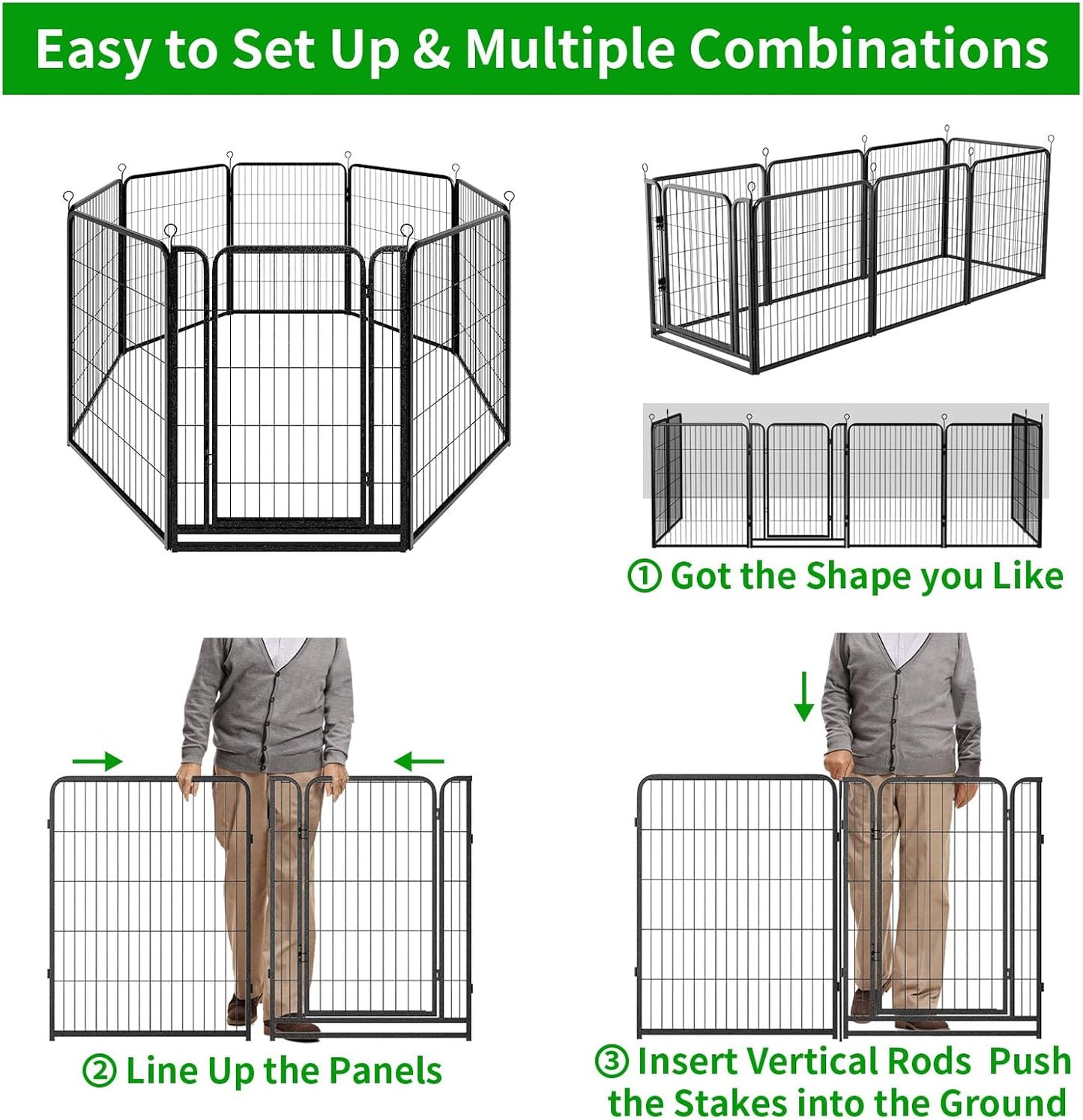 Dog Playpen Outdoor Extra Wide 8 Panels Heavy Duty Dog Fence 40" Height Anti-Rust with Doors Portable for RV Camping Yard, Total 21FT, 35 Sq.ft, Snowy Black