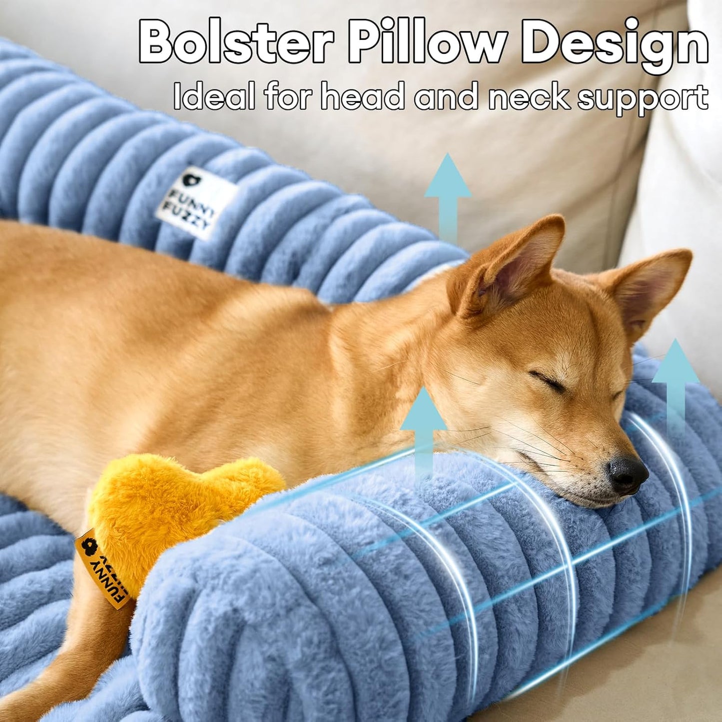 FUNNY FUZZY Pet Couch Cover for Sofa, Calming Dog Bed for Couch, Fluffy Plush Dog Couch Mat for Furniture Protector for Large Medium Small Pets, 47×37 in, Blue