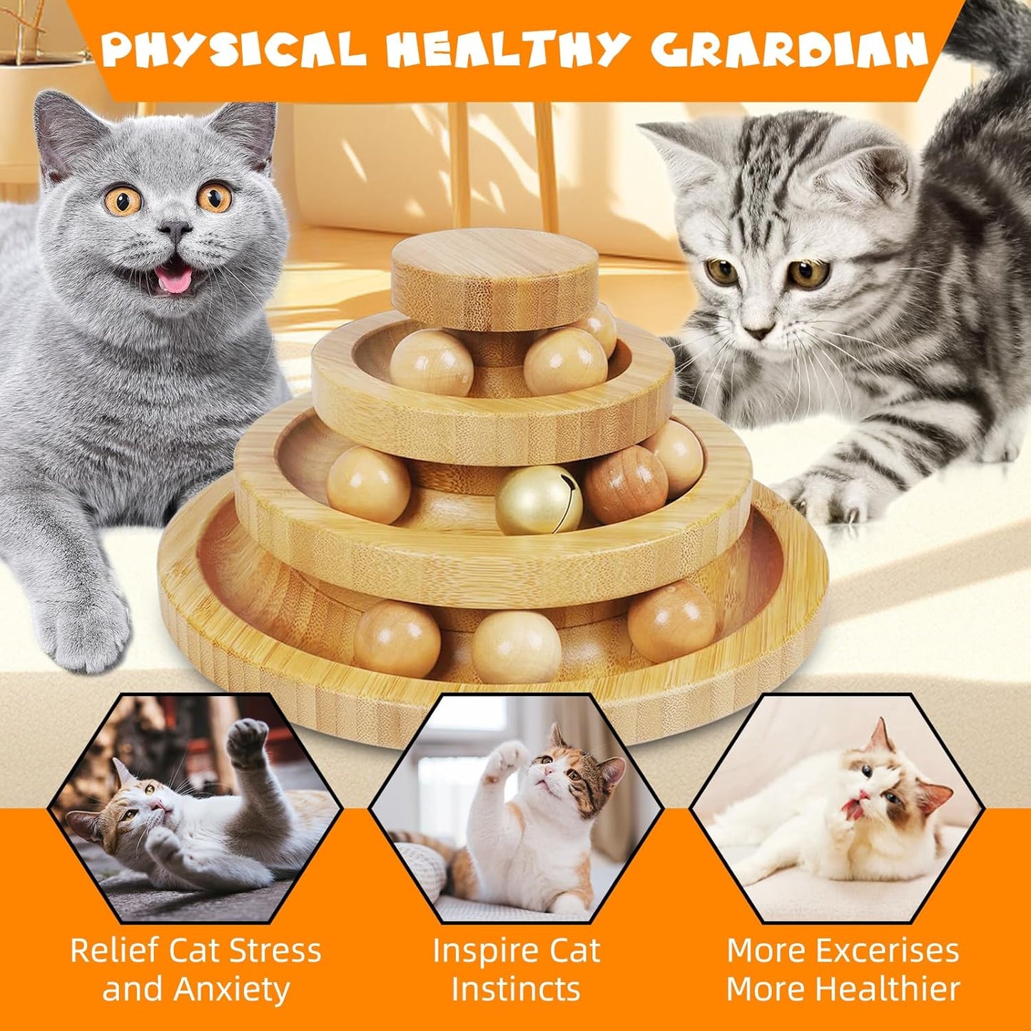 Cat Ball Track - 3-Level Cat Ball Tower with 9 Removable Balls for Interactive Play and Mental, Physical Exercise - Large Size
