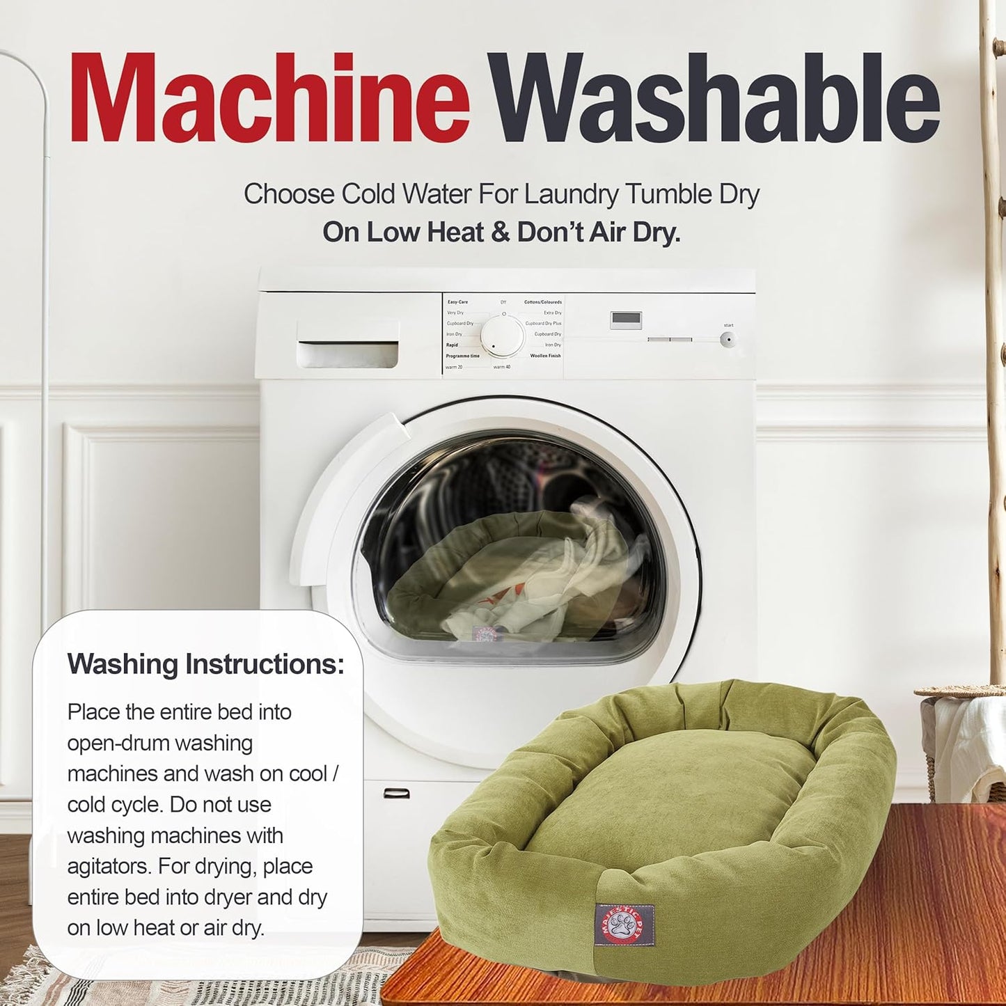 Majestic Pet 52 Inch Micro Velvet Calming Dog Bed Washable 52x35x11 (inch) – Cozy Soft Round Donut Dog Bed with Spine for Head Support -Pet Bed X- Large – Apple (2025)