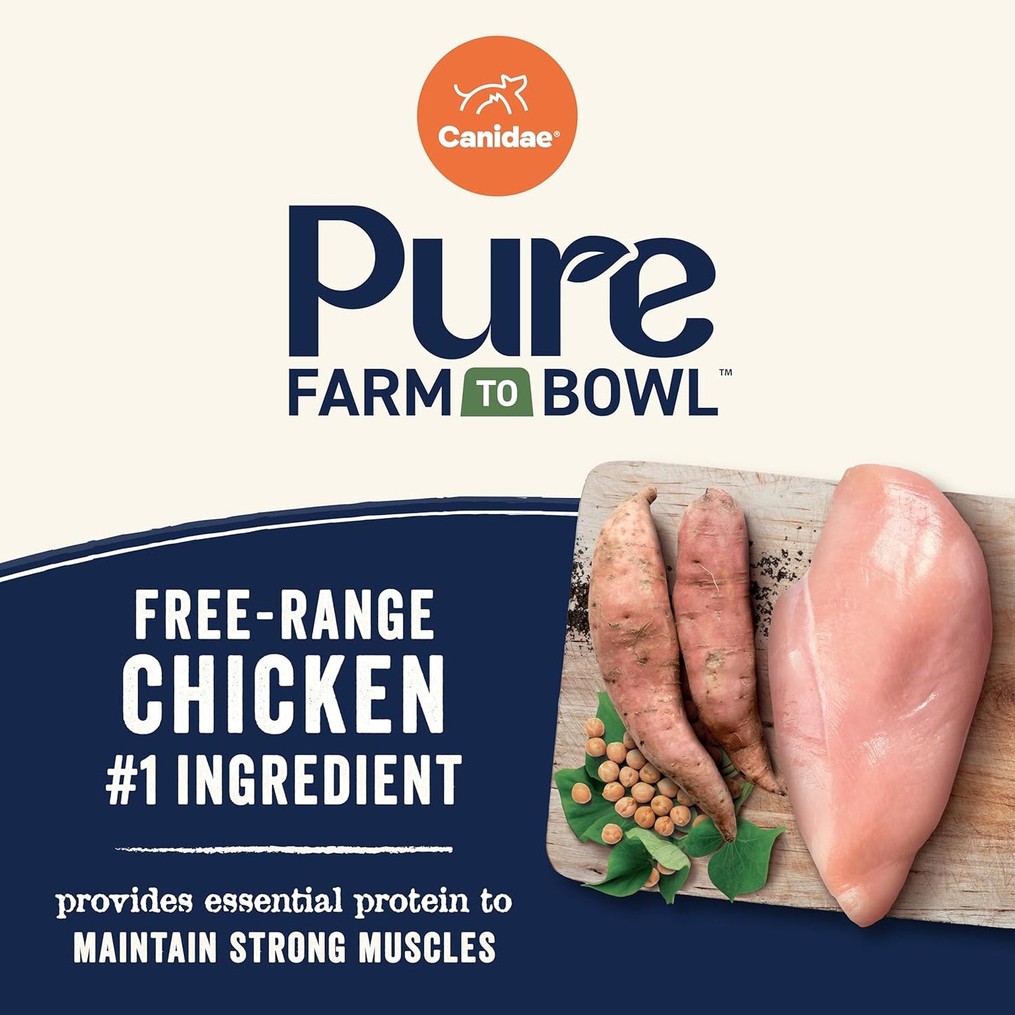 Canidae Pure Farm to Bowl Free-Range Chicken, Sweet Potato & Garbanzo Bean Grain-Free Senior Dog Food, Adult 22lb