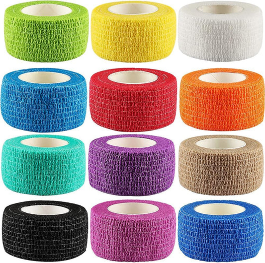 12Pack 1” x 5 Yards Self Adhesive Bandage Wrap, Elastic Self Breathable Self Adherent Wrap for Pets, Athletic Cohesive Bandage for First Aid, Sports Injury & Protection, 12Color