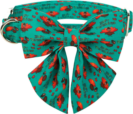 Lionet Paws Thanksgiving Day Dog Collar with Bowtie, Dog Sailor Bow Collar with Metal Buckle for Dogs and Cats, Adjustable Comfortable Dog Collar Girl Gift, S, Neck 10-16 in