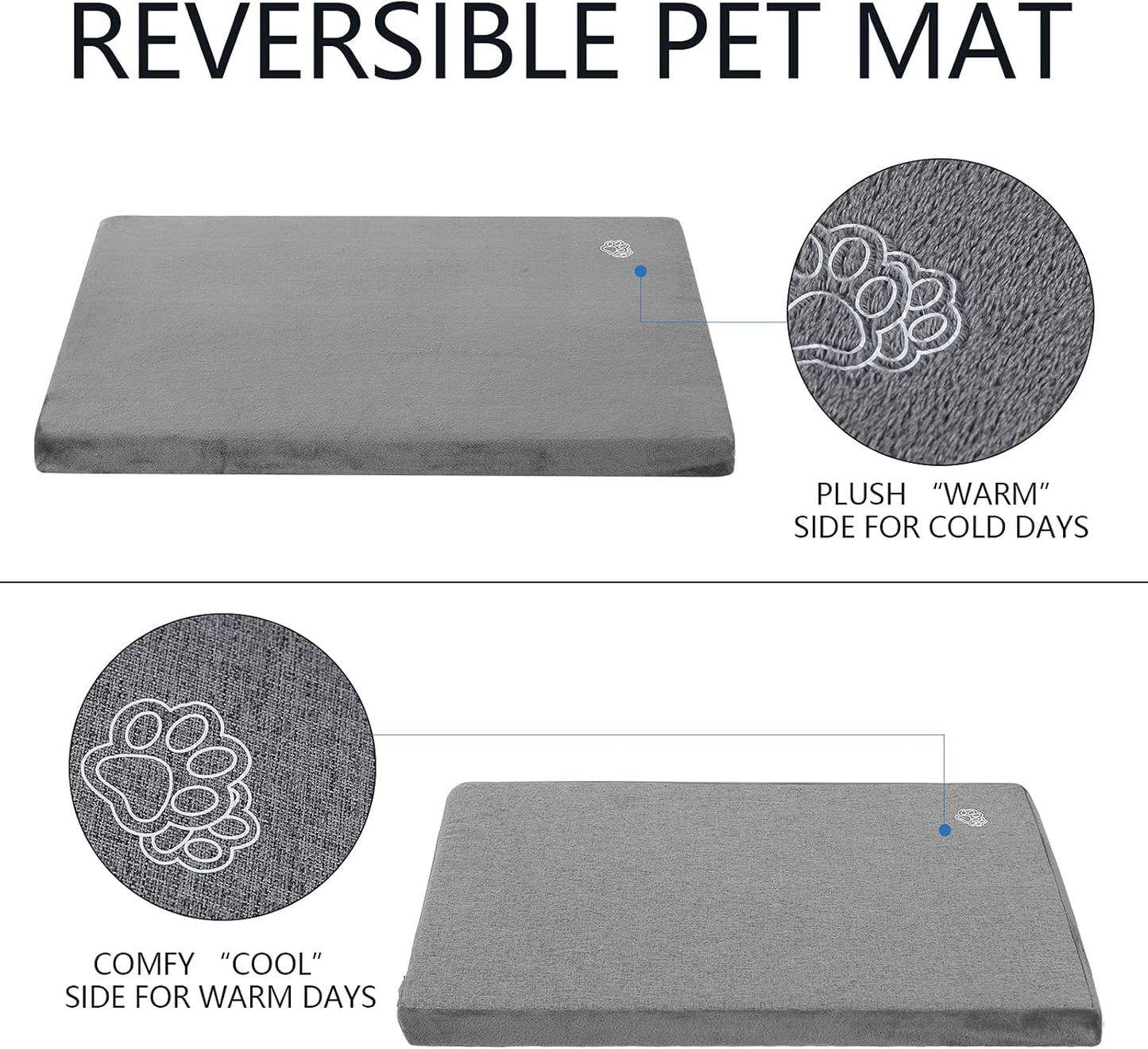 EMPSIGN Stylish Dog Bed Mat Dog Crate Pad Mattress Reversible (Cool & Warm), Water Proof Linings, Removable Machine Washable Cover, Firm Support Small to XX Large Dogs, Grey,XL(41''''*28''''*3'''')