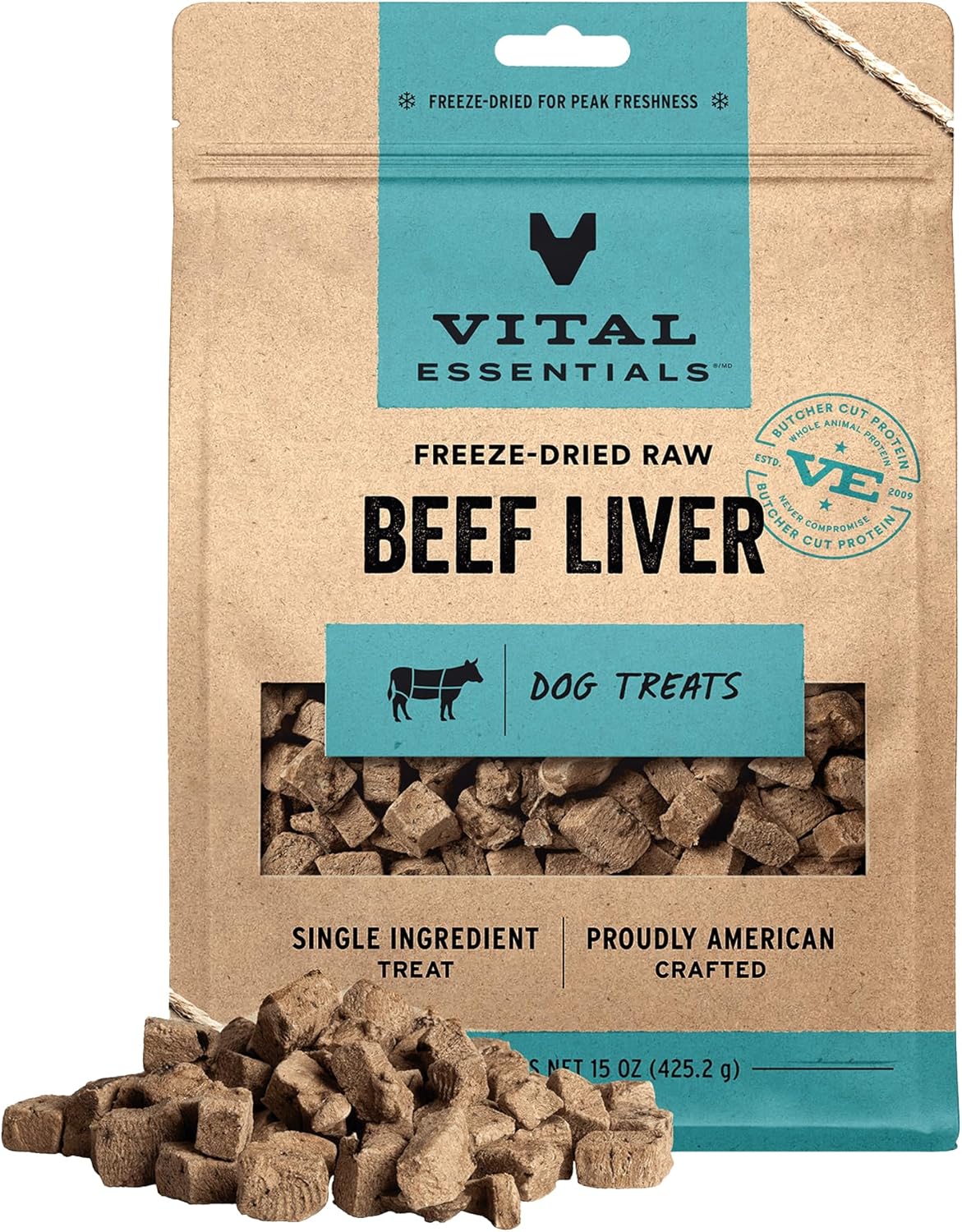 Vital Essentials Beef Liver Dog Treats, 15 oz | Freeze-Dried Raw | Single Ingredient | Premium Quality High Protein Training Treats | Grain Free, Gluten Free, Filler Free