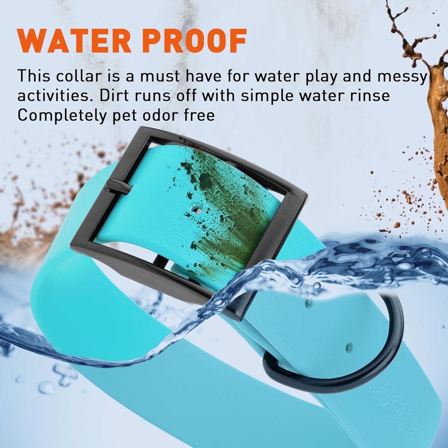 Dogline Biothane Waterproof Dog Collar Strong Coated Nylon Webbing with Black Hardware Odor- Proof for Easy Care Easy to Clean High Performance Fits Small Medium or Large Dogs, Sky Blue