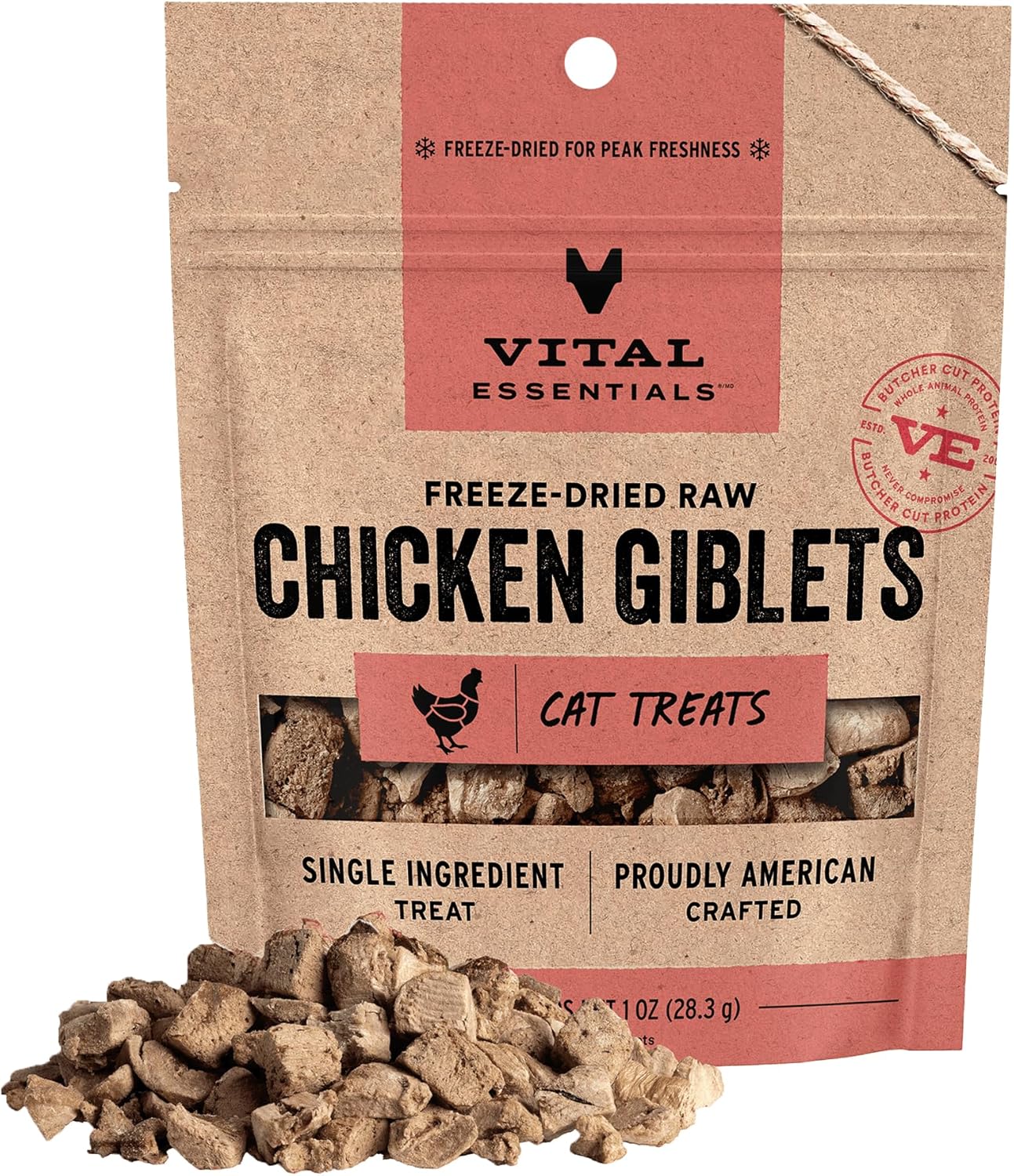 Vital Essentials Chicken Giblets Cat Treats, 1 oz | Freeze-Dried Raw | Single Protein | Grain Free, Gluten Free, Filler Free