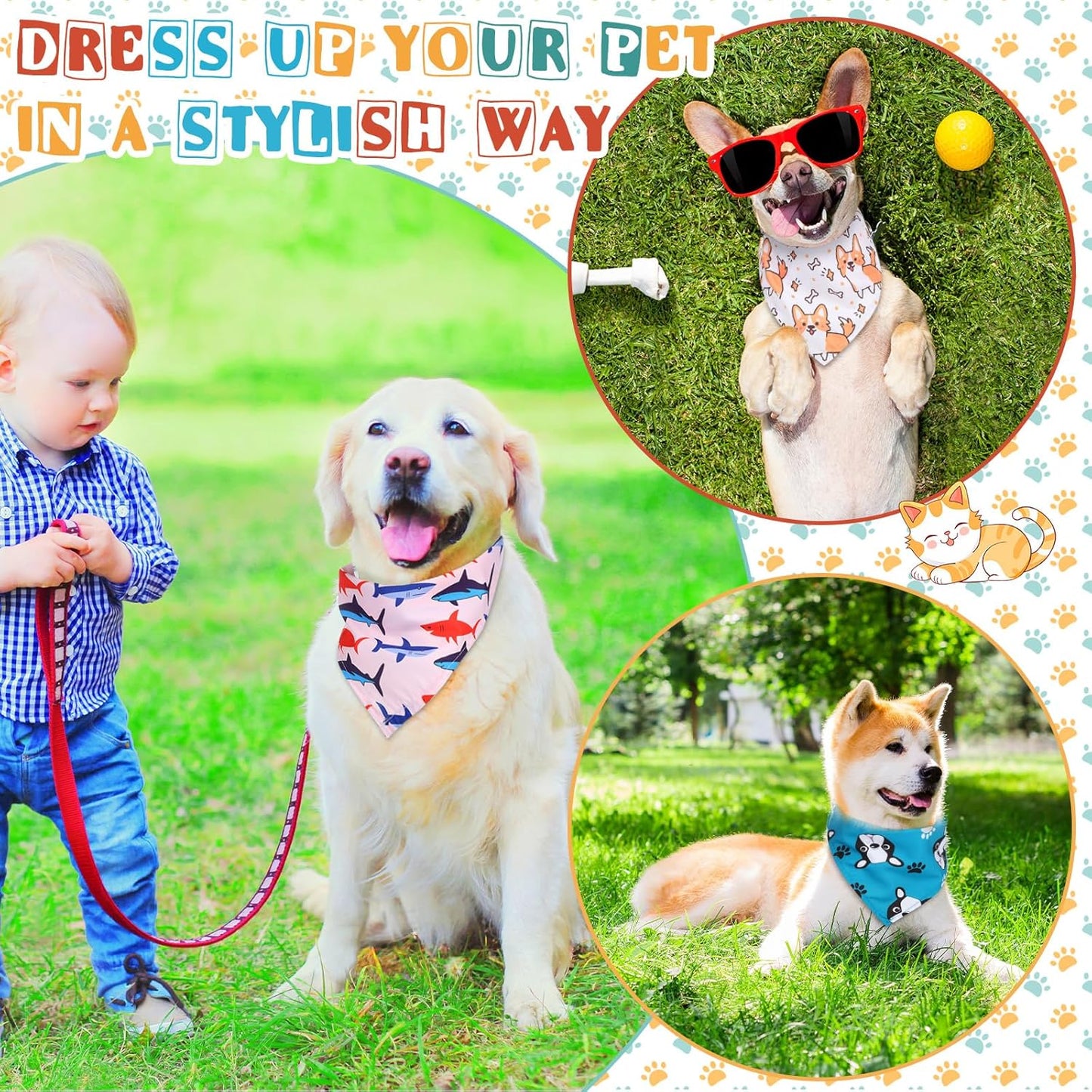 Reginary 72 Packs Dog Bandanas Bulk Triangle Scarf Bibs Adjustable Dog Bibs Bandanas for Pet Costume Accessories