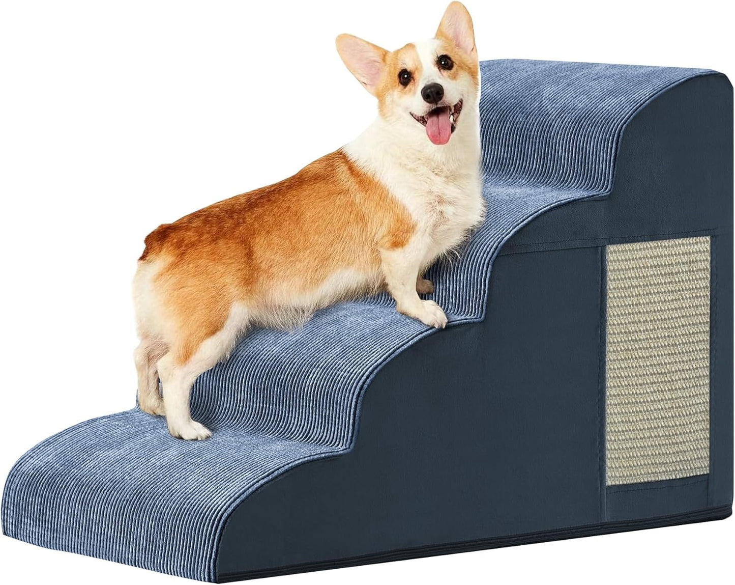 Navy Portable Pet Steps - 4-Step Dog & Cat Ramp for Bed, Couch, Sofa & Chairs - Non-Slip, High Density Foam