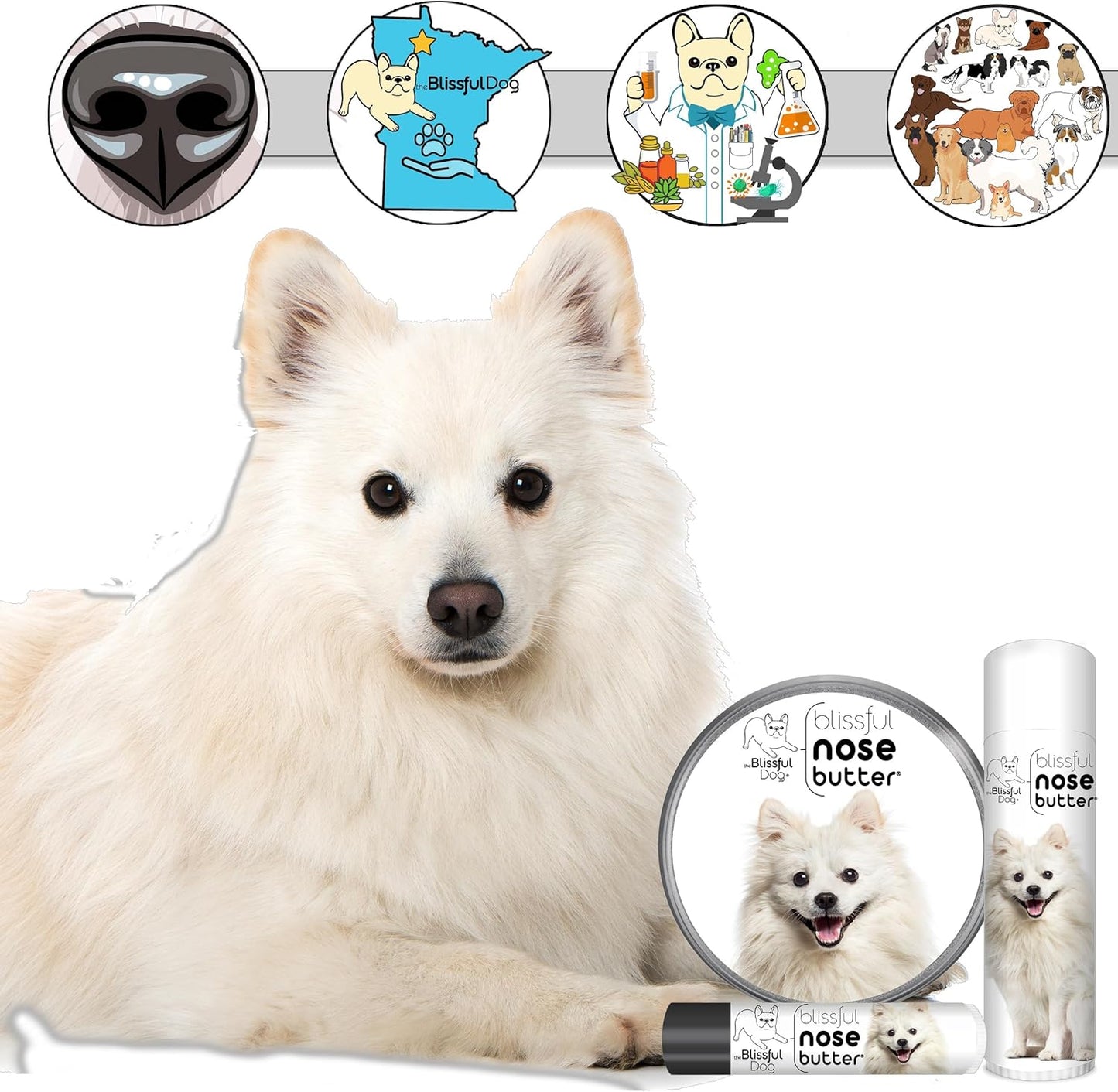 The Blissful Dog American Eskimo Nose Butter for Dry, Cracked Skin, Lick-Safe Dog Nose Balm with Moisturizing Shea Butter, Almond, Olive, and Essential Oils, Pet Supplies, Uncented, 2 oz.