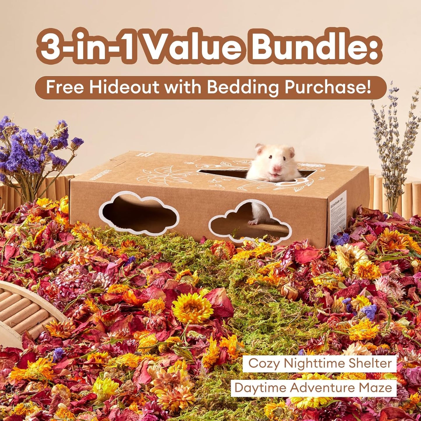 BUCATSTATE 5L Natural Flower & Hamster Bedding Soft Natural Bedding for Hamster Enrichment for Small Pets & Dwarf Syrian Hamsters, Gerbils, Mice,