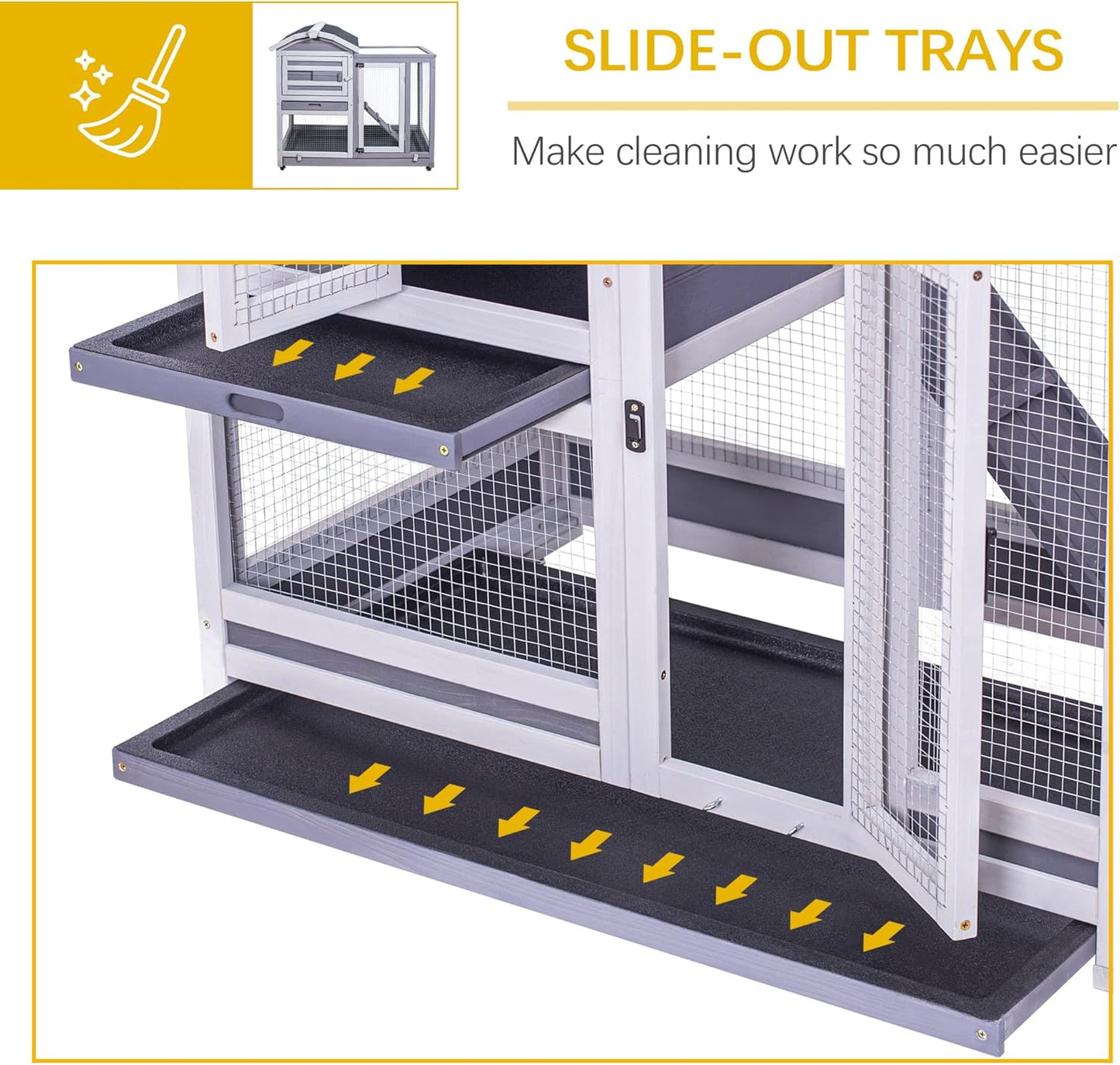 GEGURI Rabbit Hutch, Two-Story Indoor Bunny Cage, Outdoor Guinea Pig Cages for Small Animals with Wheels, Removable Tray