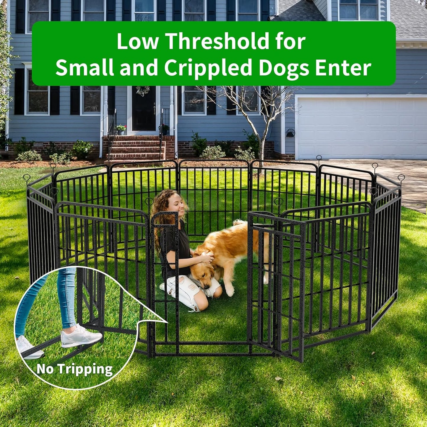 Dog Playpen Outdoor 32 Panels Heavy Duty Dog Fence 32" Height with Thick Pipe Anti-Rust with Doors Portable for RV Camping Yard, Total 71FT, 406 Sq.ft, Snowy Black