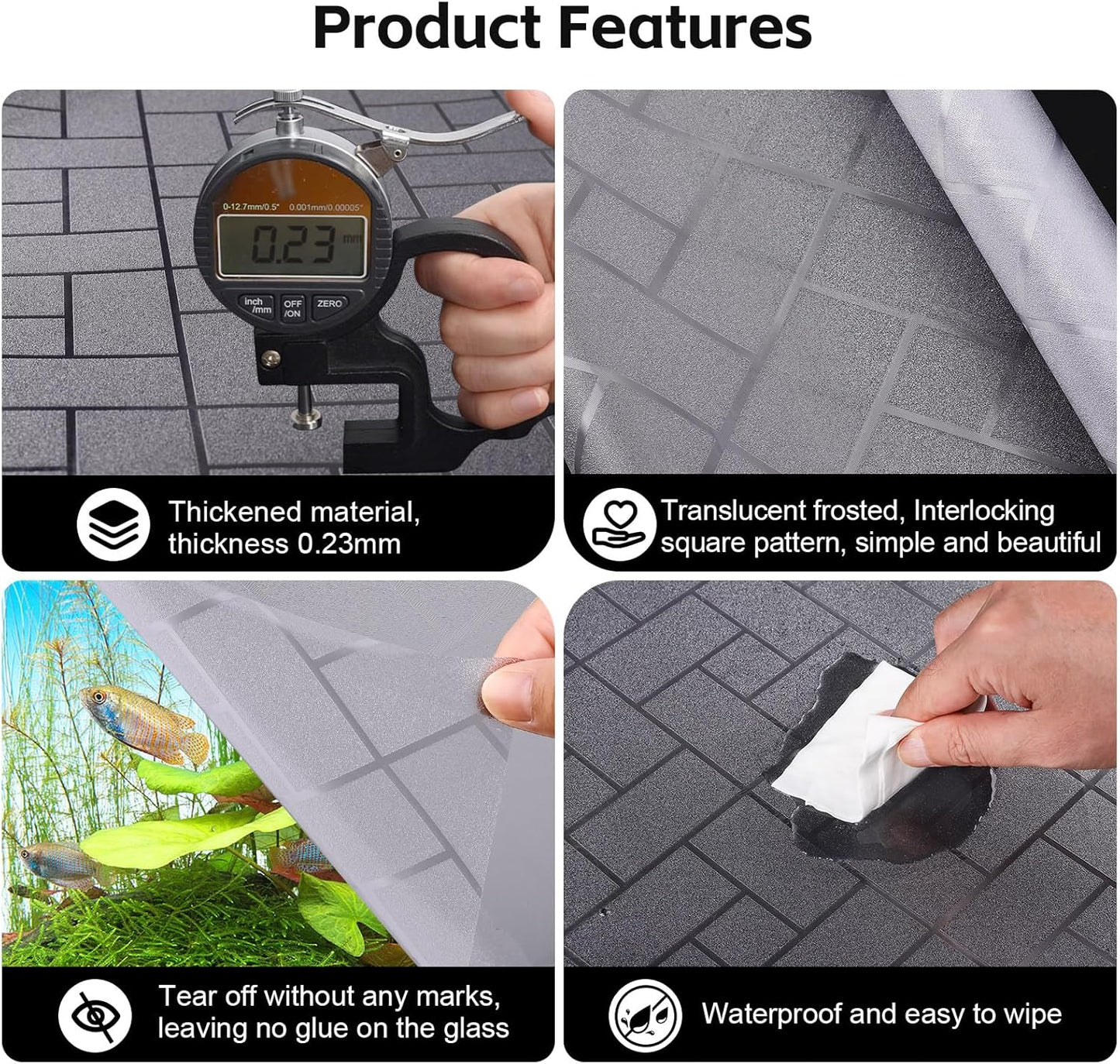 Aquarium Background Paper Decor Fish Tank Backdrop Wallpaper Electrostatic Adhesive, No Glue, Easy to Install, Reusable (23.6“H×78.7”L, Grid Transparent)