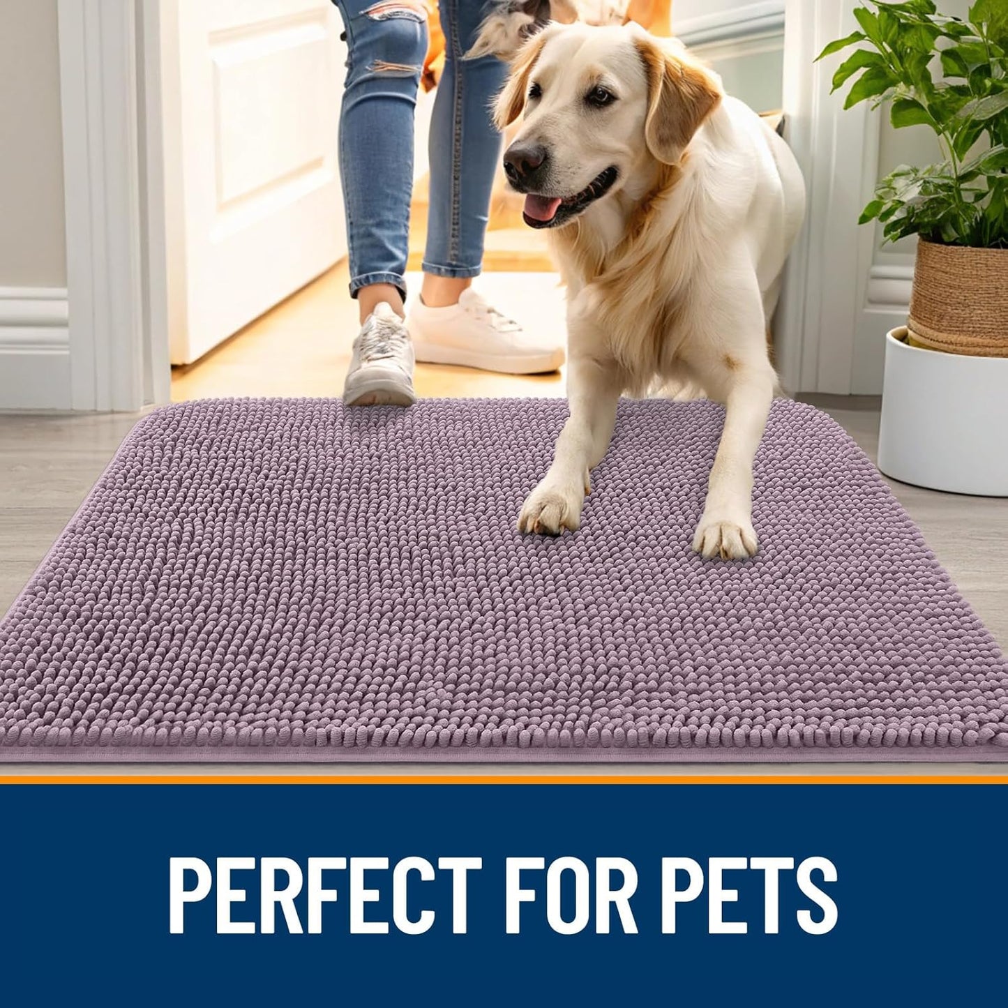 OLANLY Dog Door Mat for Muddy Paws 59x35, Absorbs Moisture and Dirt, Absorbent Non-Slip Washable Doormat, Quick Dry Chenille Mud Mat for Dogs, Entry Indoor Entryway Carpet for Inside Floor, Deep Plum
