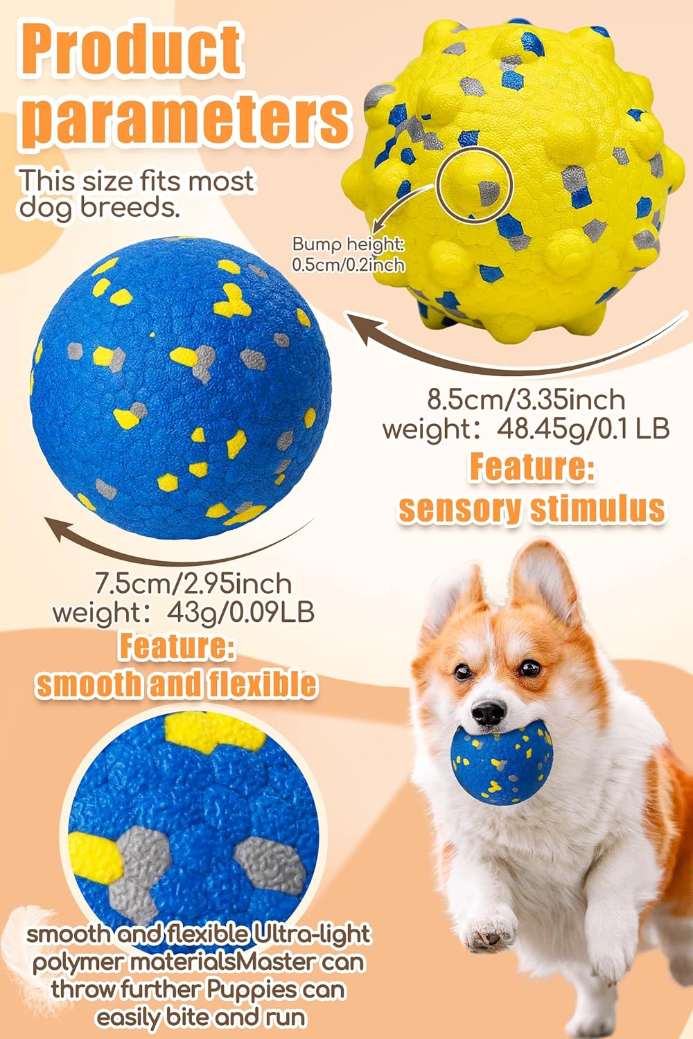 Dog Tennis Balls for Aggressive Chewers, Indestructible Durable Bouncy Interactive Toy for Dogs Fetch Game Lightweight Floating Outdoor Training(Yellow+Blue Mixed Large)