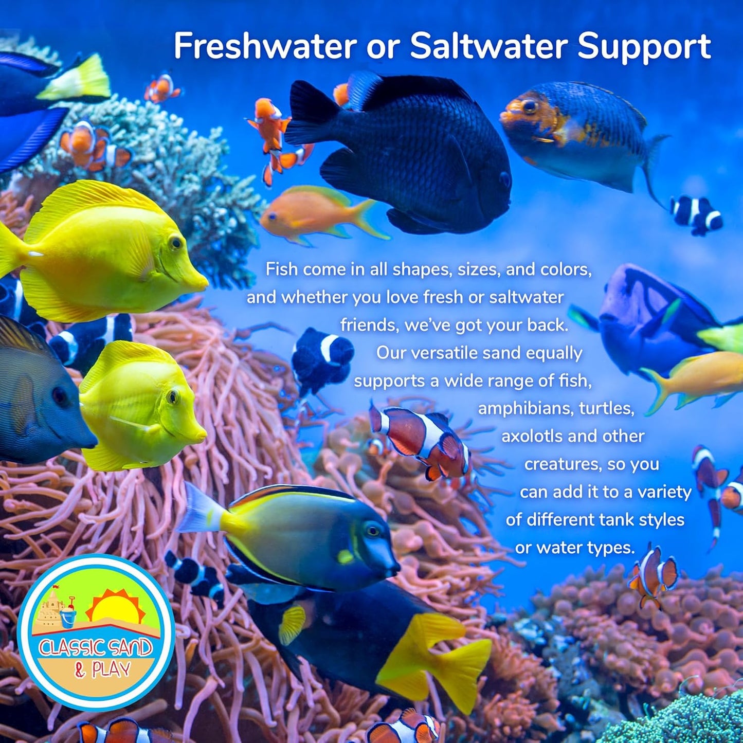 CLASSIC SAND & PLAY Natural Aquarium Sand for Freshwater and Saltwater Tanks, 20 lb. Bag, Improves Filter Life and Filtration Process, Pre-Washed Fine Sand, Orange