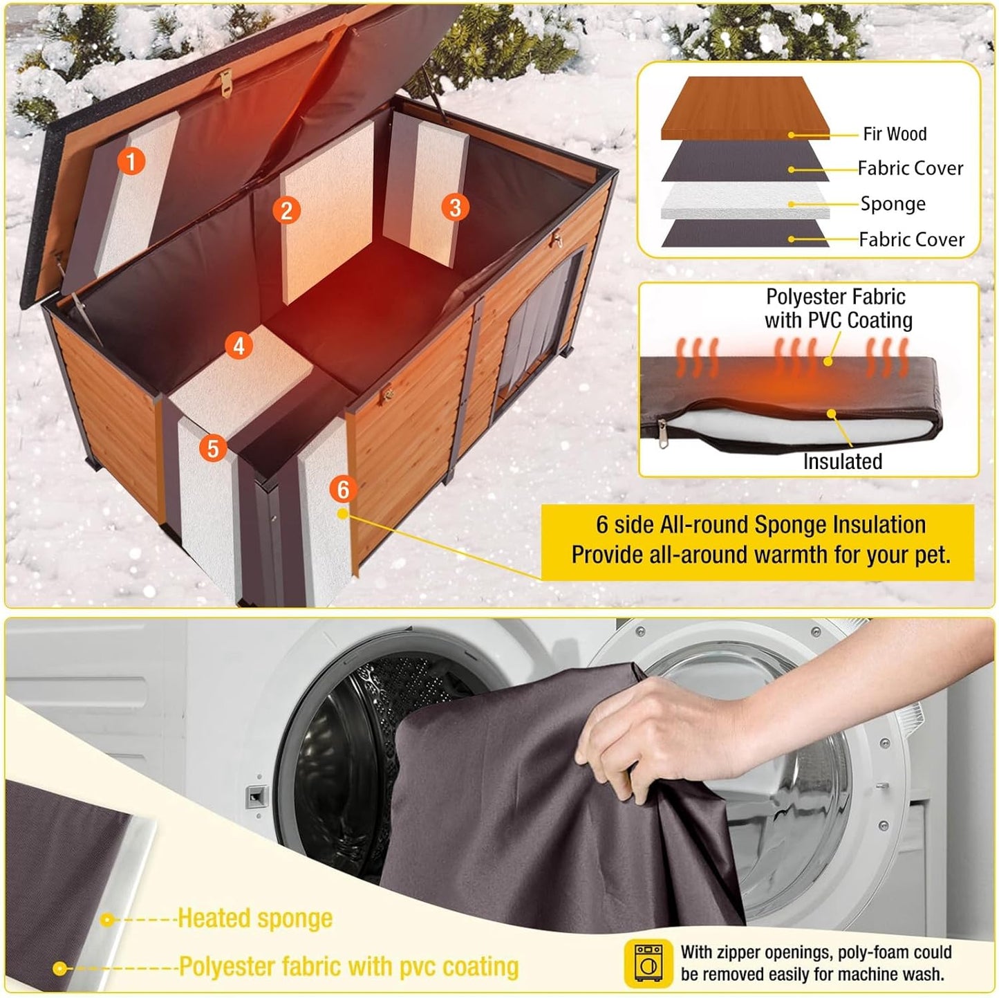 Aivituvin 59" Large Dog House 100% Insulated Dog Kennel with Liner for Winter,Waterpoof for Outdoor & Indoor Use.