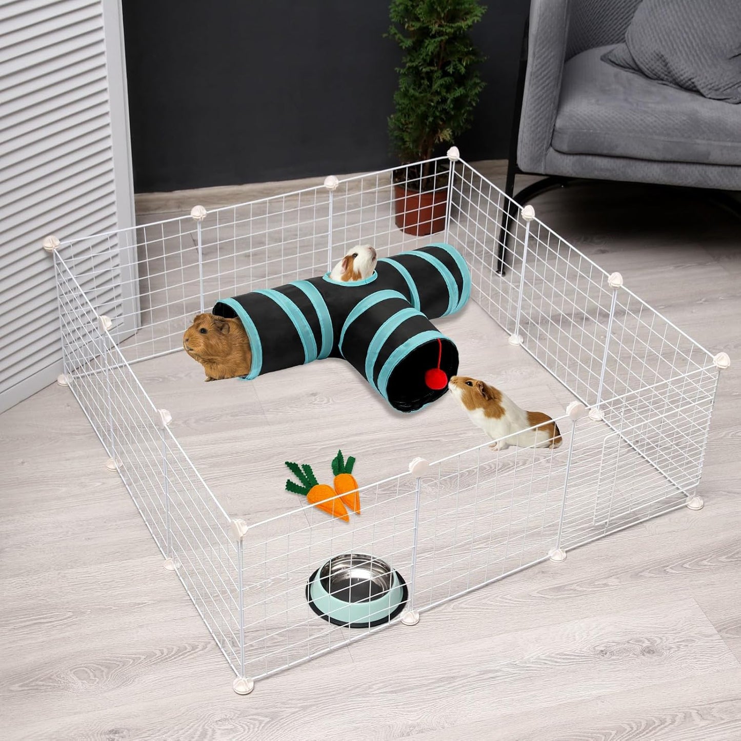 Rypet Guinea Pig Tunnel, 3 Way Collapsible Rabbit Tunnel, Small Pet Tunnels and Tubes with Interactive Ball for Rabbit Ferret Hamster Chinchilla Hedgehog Hiding and Resting
