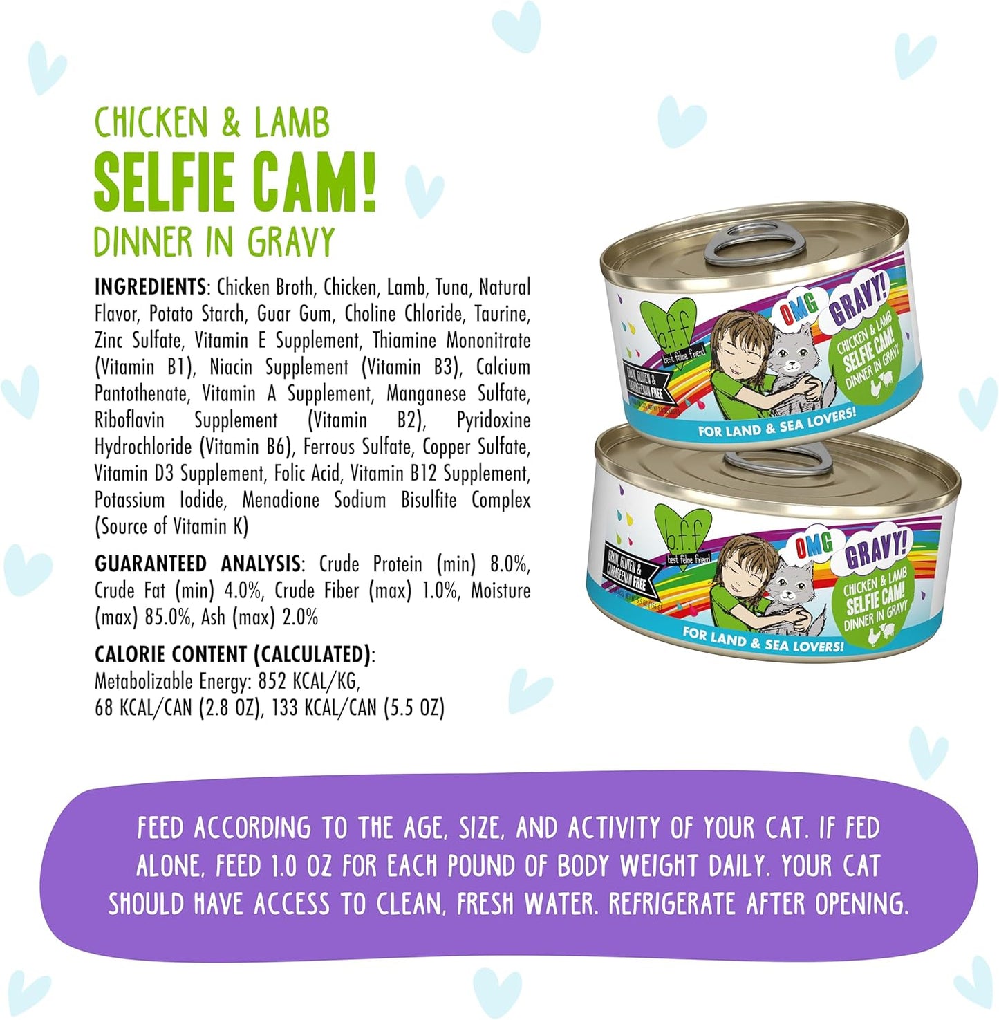 Weruva B.F.F. OMG - Best Feline Friend Oh My Gravy!, Selfie Cam! with Chicken & Lamb in Gravy Cat Food, 2.8oz Can (Pack of 12)