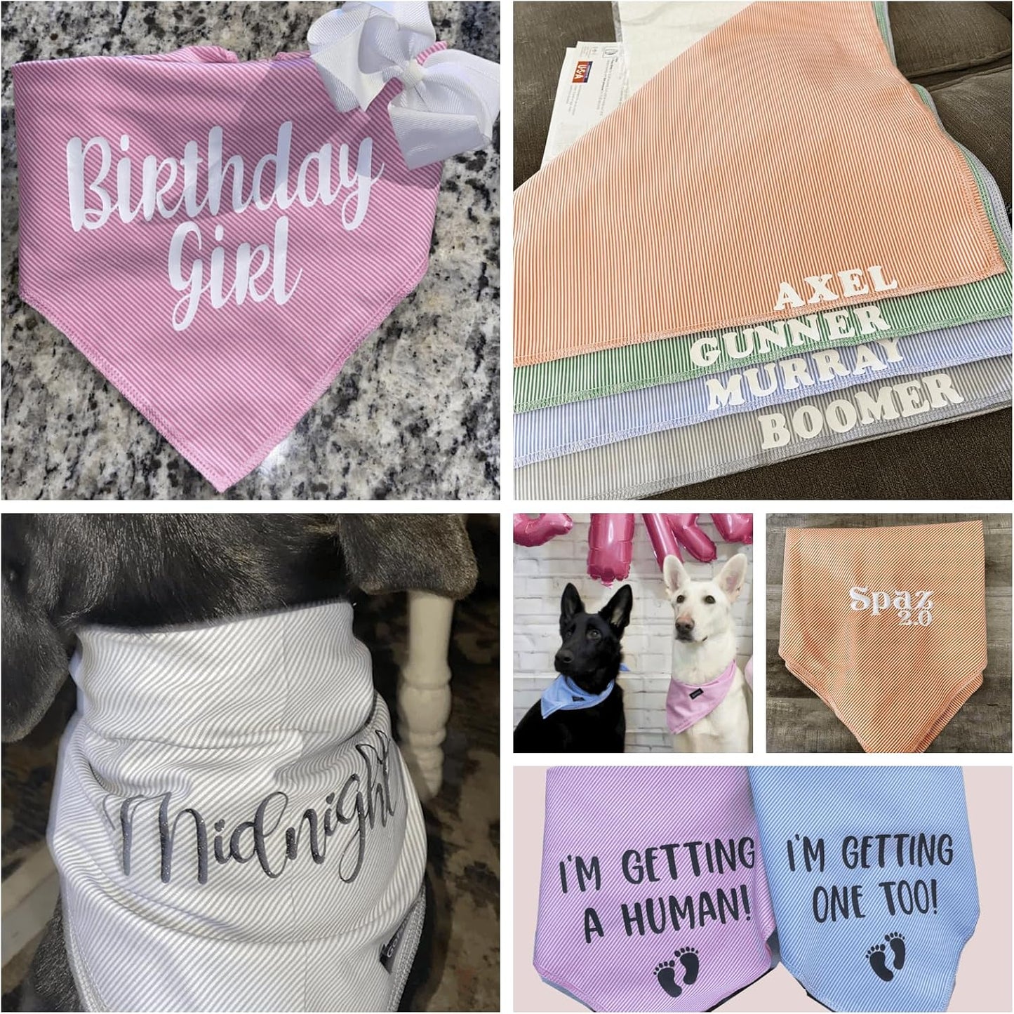 Dog Bandanas XLarge-5PCS DIY Bandanas Green Orange Pink Blue Gray Dog Scarfs Breed Bib Handkerchief for Large Dogs Puppies Pets