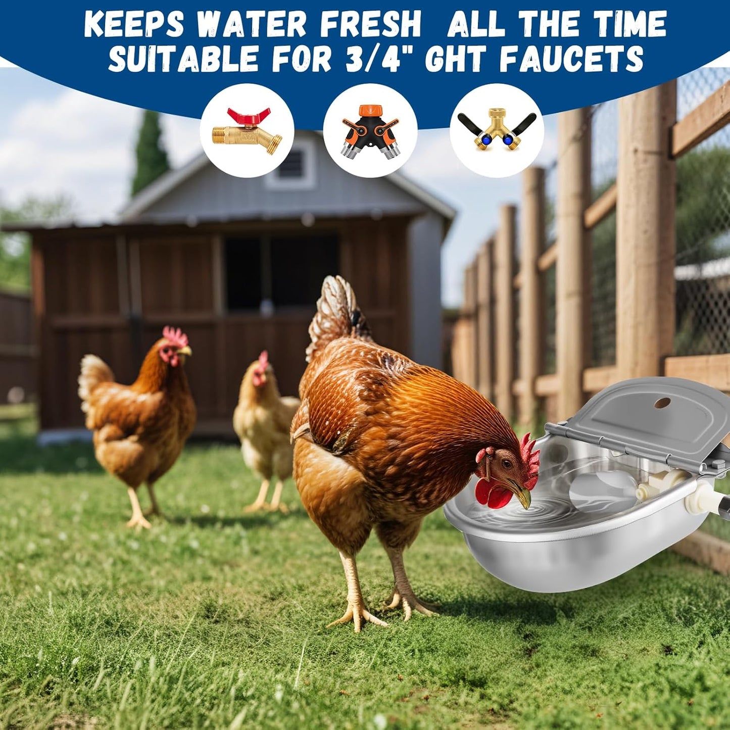 Automatic Water Dispenser for Dogs, Auto Dog Waterer for Outdoor, Stainless Steel Water Bowl Dispenser for Livestock Waterer,Chicken Water System, Dog Water Bowl Fit 3/4'' GHT Faucet