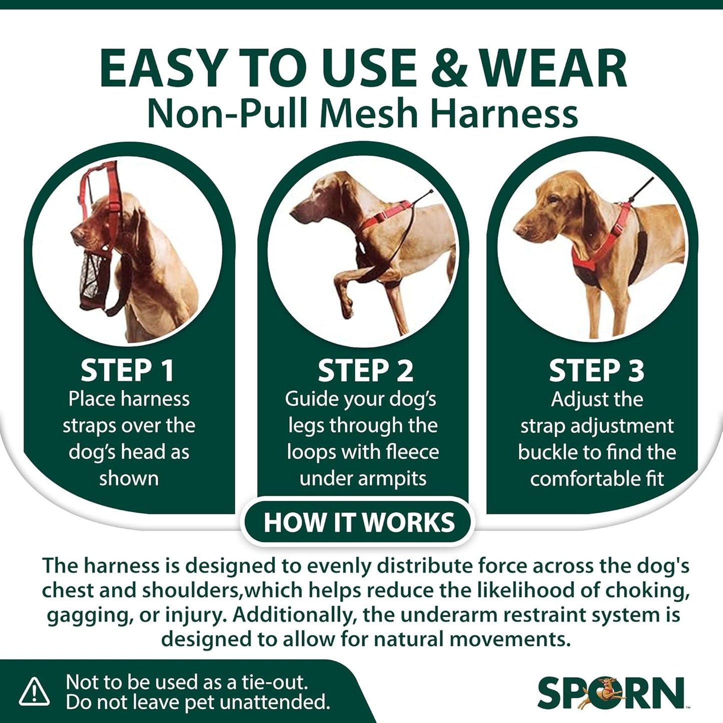 Sporn No Pull Dog Harness for Small-Sized Dogs - Red Mesh, Heavy Duty Nylon, Breathable, Lightweight, Adjustable, Padded, Soft & Easy, Anti-Pull & Anti-Rub Body Halter, Small Dog Harness for Puppies