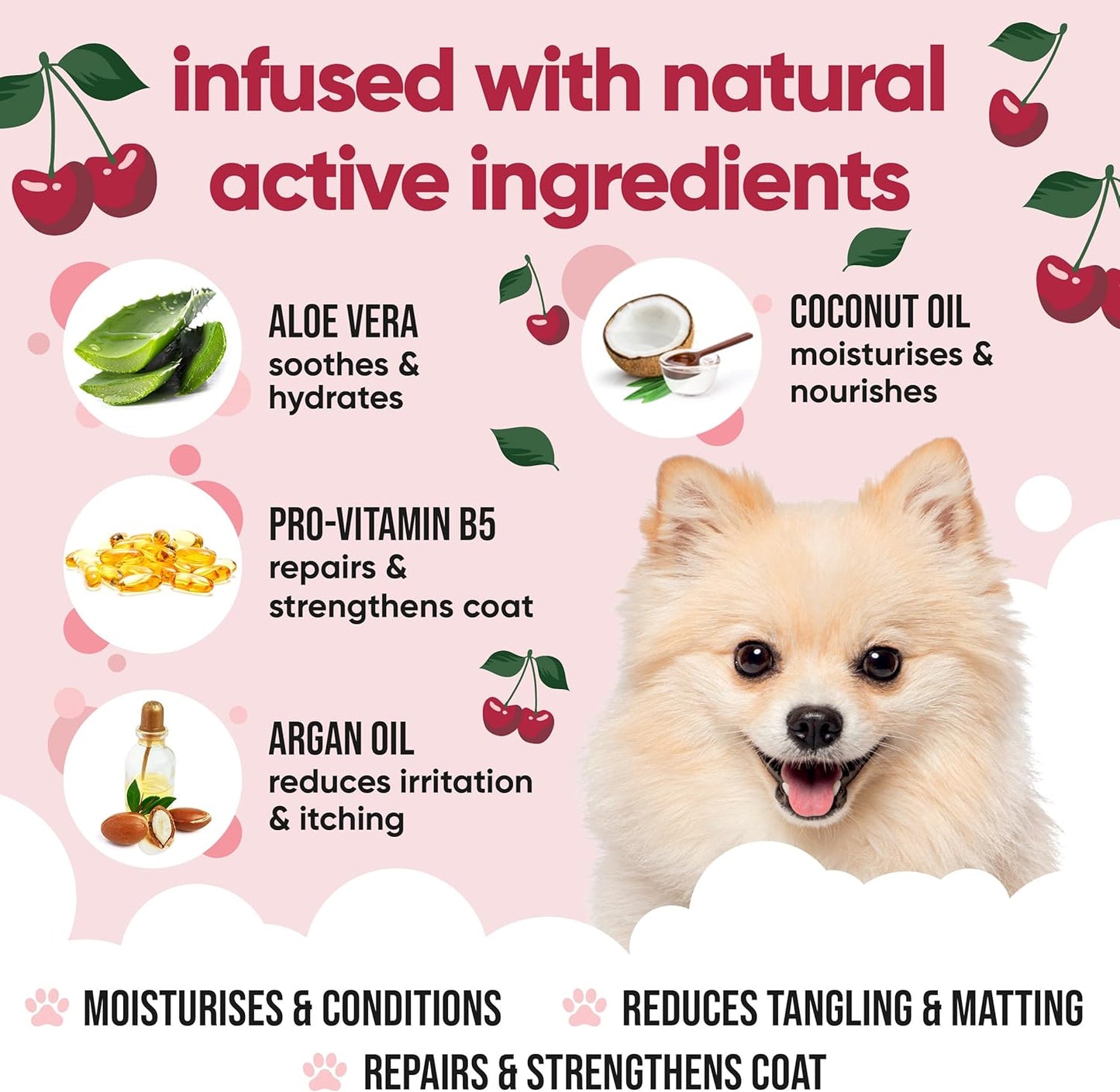 Black Cherry Dog Conditioner (16.90oz) Made with Aloe Vera, Argan Oil & Pro Vitamin B5 | Detangle Matted Coats & Relieve Sensitive & Itchy Skin, Suitable for Puppies from 8 Weeks, Vegan