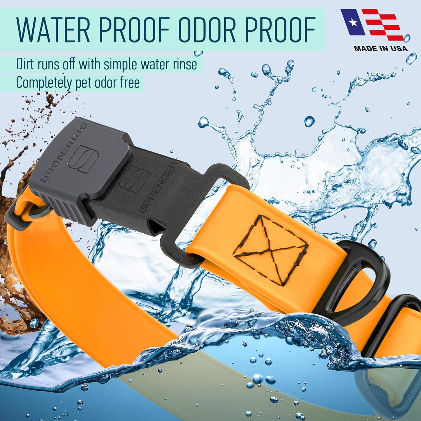 Dogline Biothane Waterproof Dog Collar with Herm Sprenger Stainless Steel Quick Release Buckle – Heavy Duty Tactical Durable Collar for Dogs – Comfortable and Safe Pet Collar, W 1" L 15-25", Tangerine